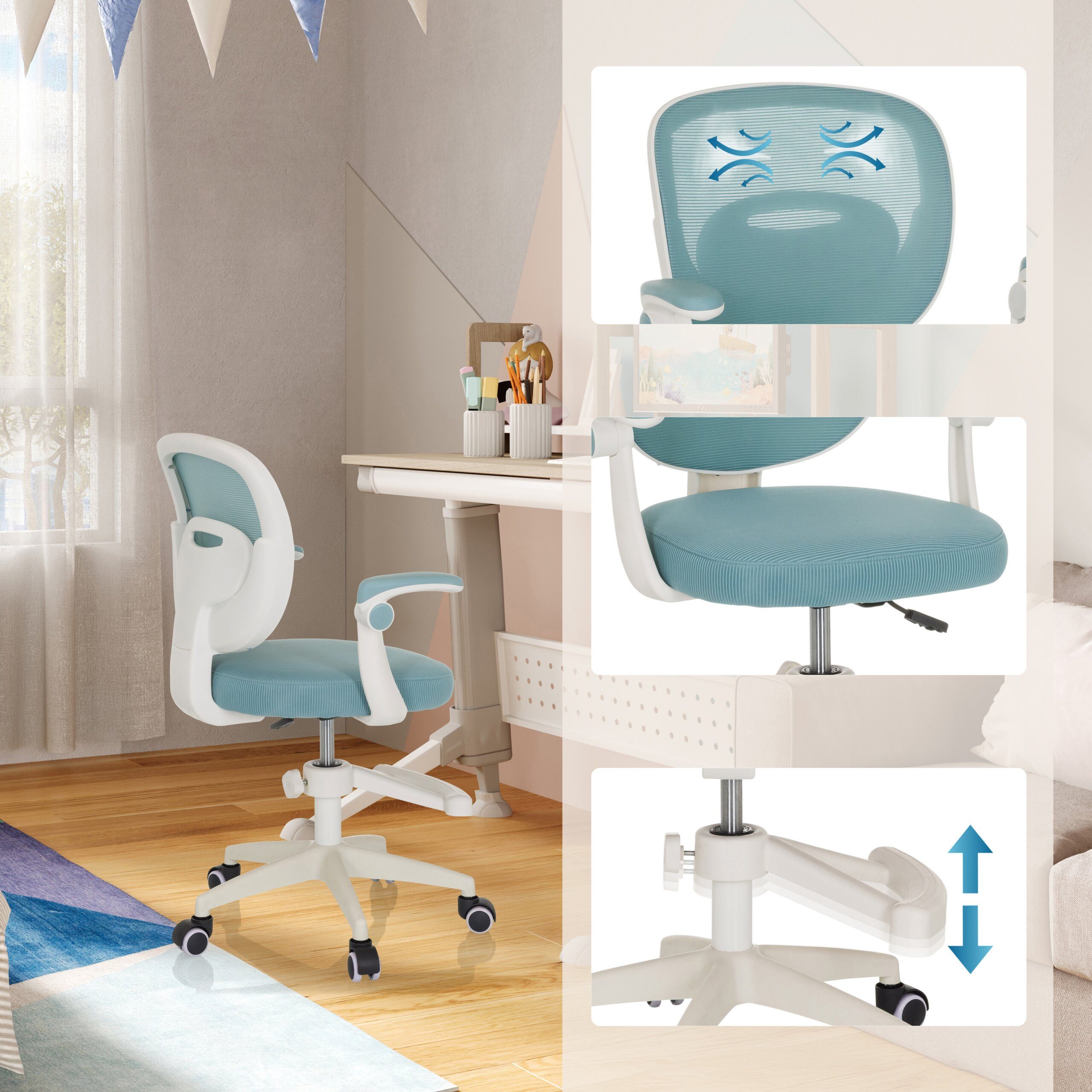 hjh OFFICE Drehstuhl Kinderdrehstuhl Kiddy Smart Stoff / Netzstoff (1 St), Kinder Bürostuhl mitwachsend, ergonomisch