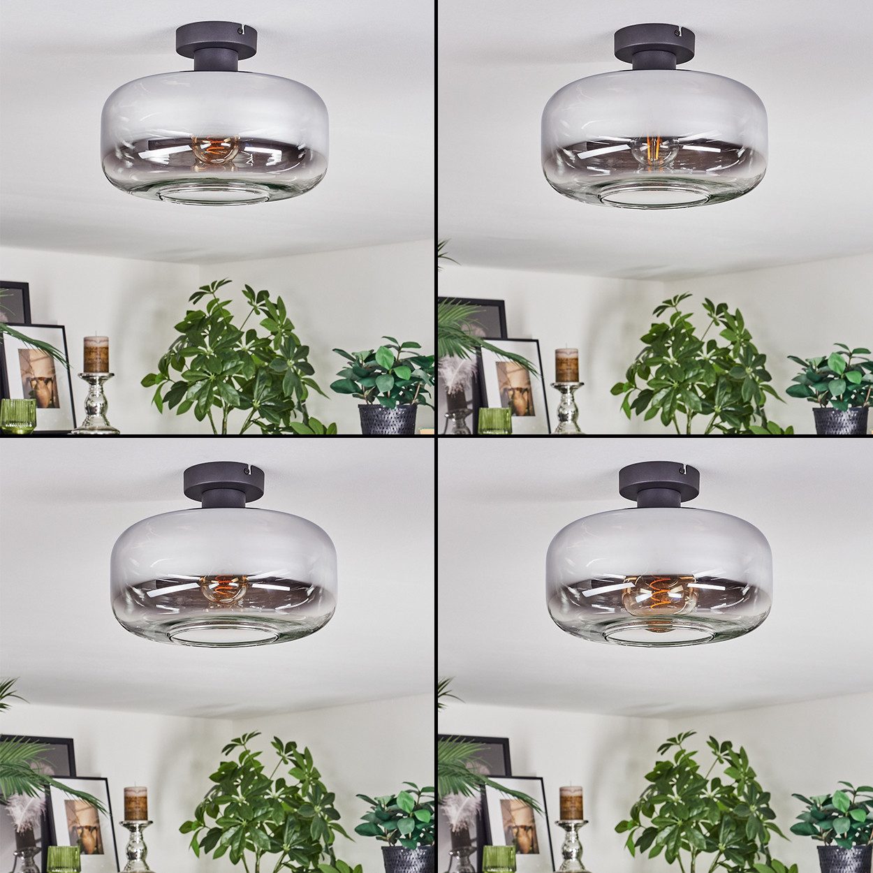 hofstein Deckenleuchte Deckenlampe aus Metall/Glas in Schwarz/Chrom/Rauch/Klar, Deckenleuchte im Retro/Vintage-Design (Schirm Ø 28 cm), E27