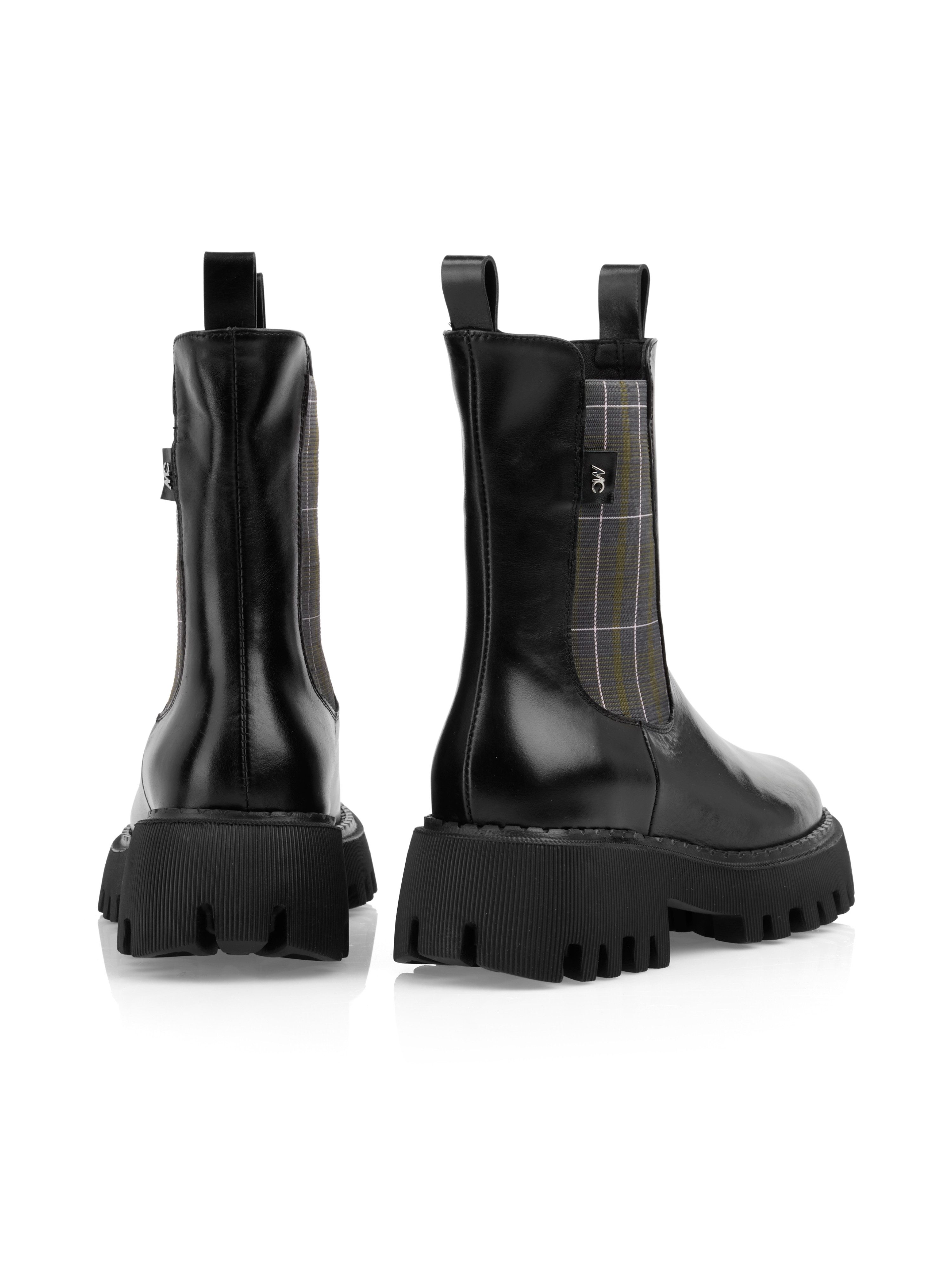Marc Cain Chelseaboots Blockabsatz, Stiefelette mit karierten Stretcheinsätzen