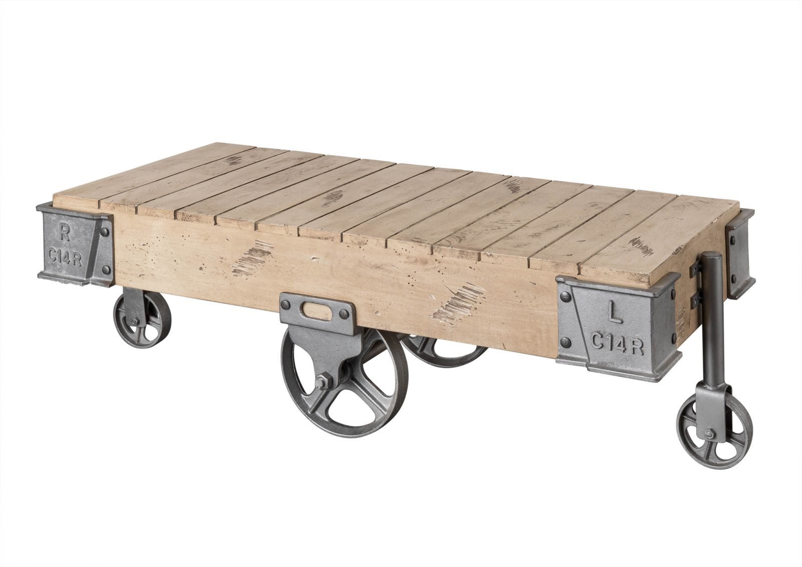 Massivmoebel24 Couchtisch RAILWAY Mango Massivholz beige (Massivholz montiert 36 kg RAILWAY #360), Mango 120x60x43 cm (BxTxH) beige lackiert
