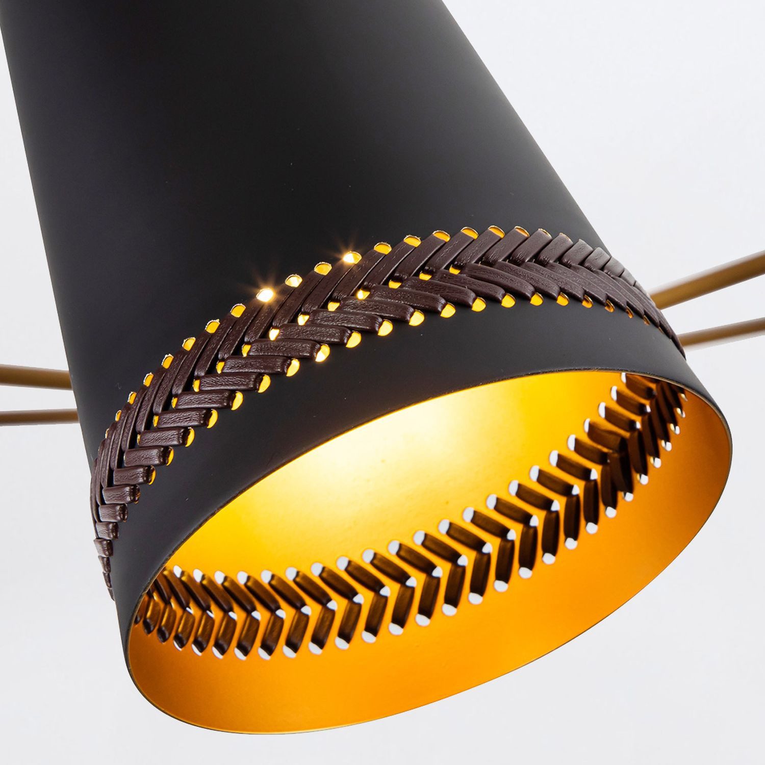 Licht-Erlebnisse Pendelleuchte ALARIK, ohne Leuchtmittel, B: 1143 cm H: max. 157.7 cm verstellbar Stahl Leder Schwarz Braun E27