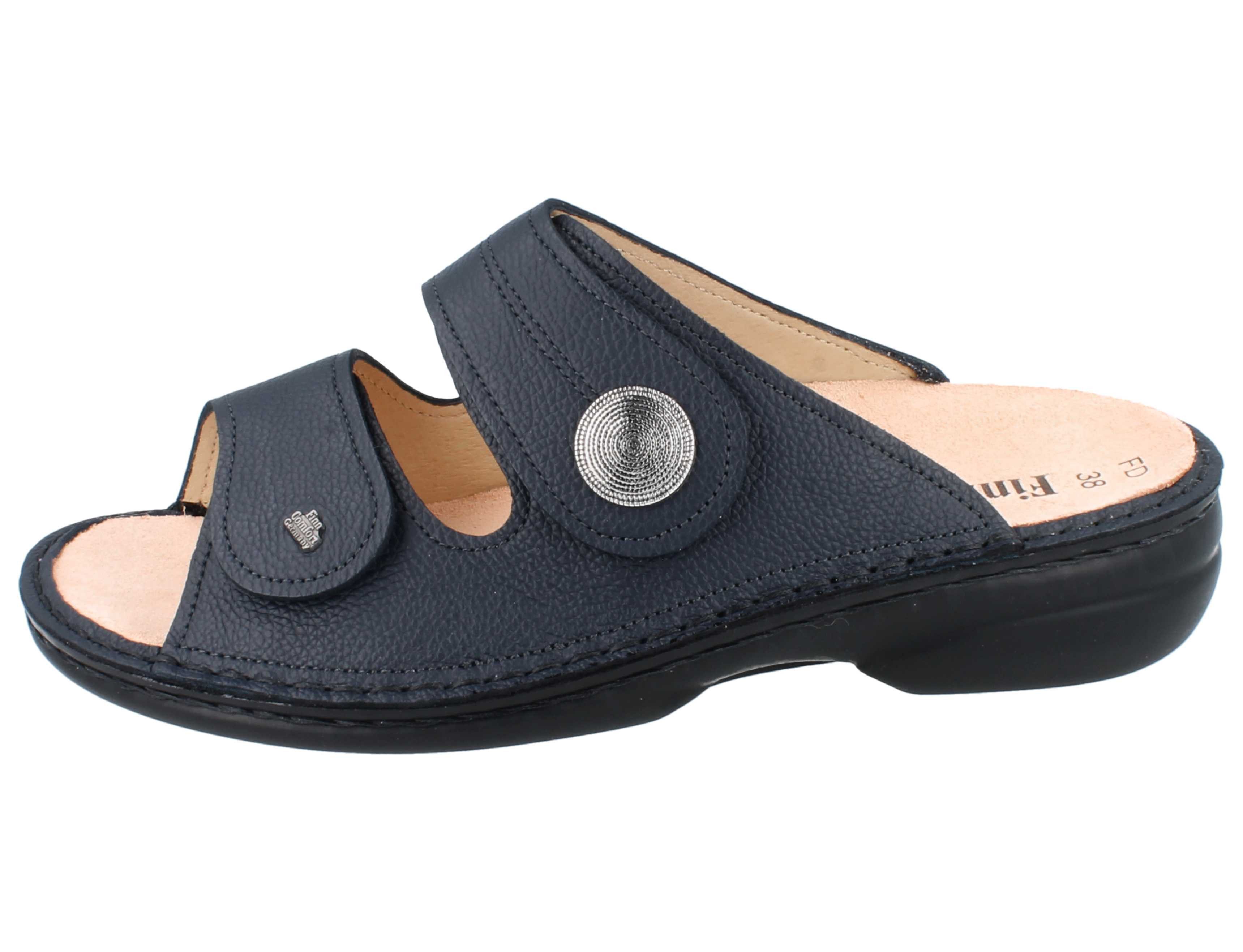 Finn Comfort FINN COMFORT Sansibar Damen Pantolette dunkelblau genarbtes Pantolette Wechselfußbett