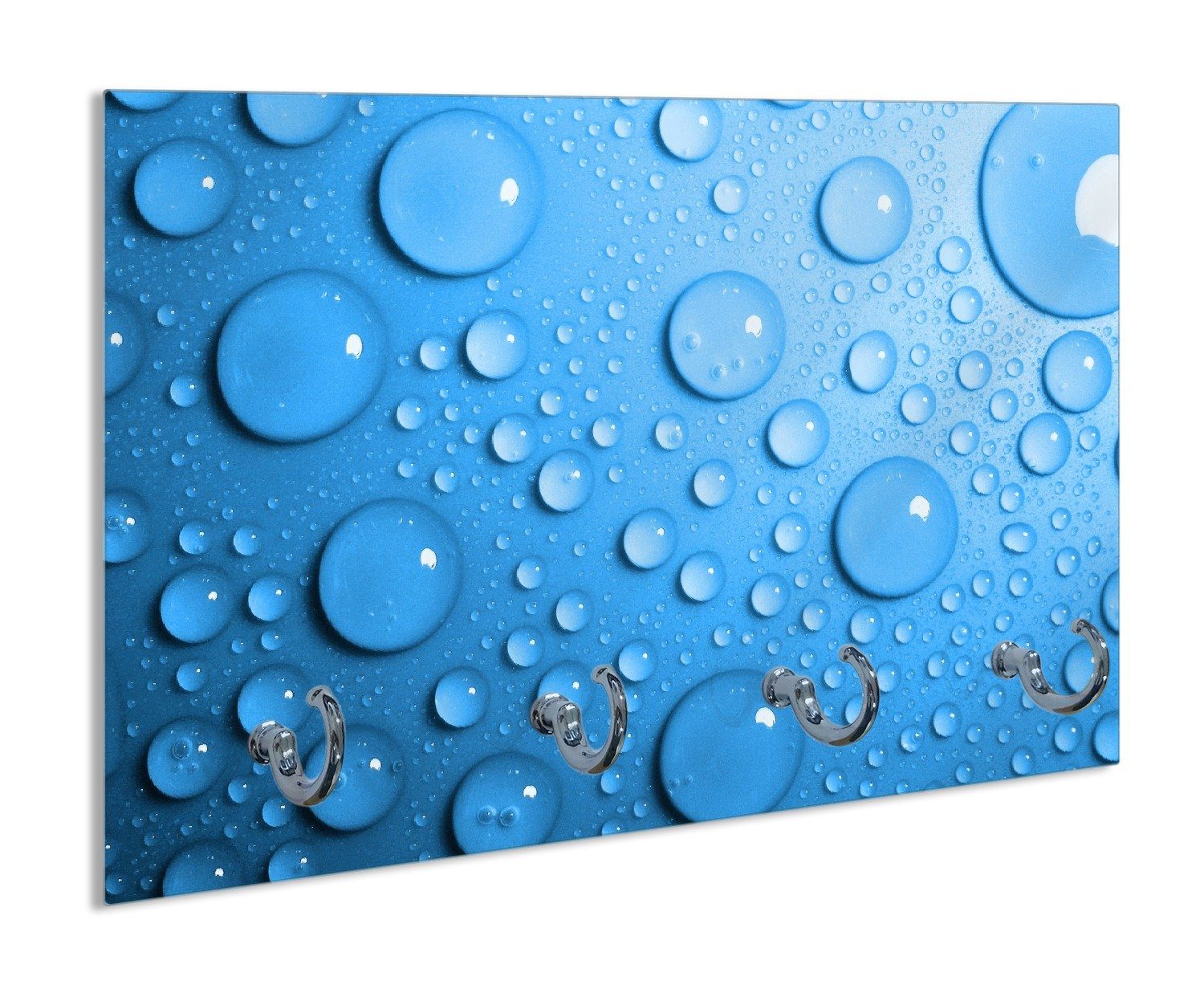 Wallario Полотенцесушители Wassertropfen auf Blau, aus Glas mit 4 Metallhaken