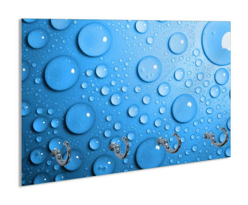 Wallario Handtuchhalter Wassertropfen auf Blau, aus Glas mit 4 Metallhaken