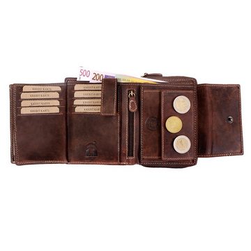 SHG Geldbörse ⌂ Damen Lederbörse Portemonnaie Frauen Geldbeutel Leder rot, Münzfach, Kreditkartenfächer, Reißverschluss, RFID Schutz