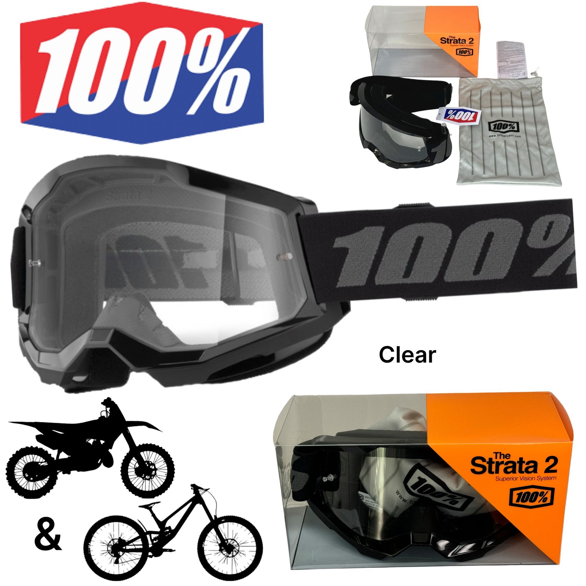100% Motorradbrille 100% Strata V2 goggle Motocross MTB FR DH Fullfacehelm Schutz Brille