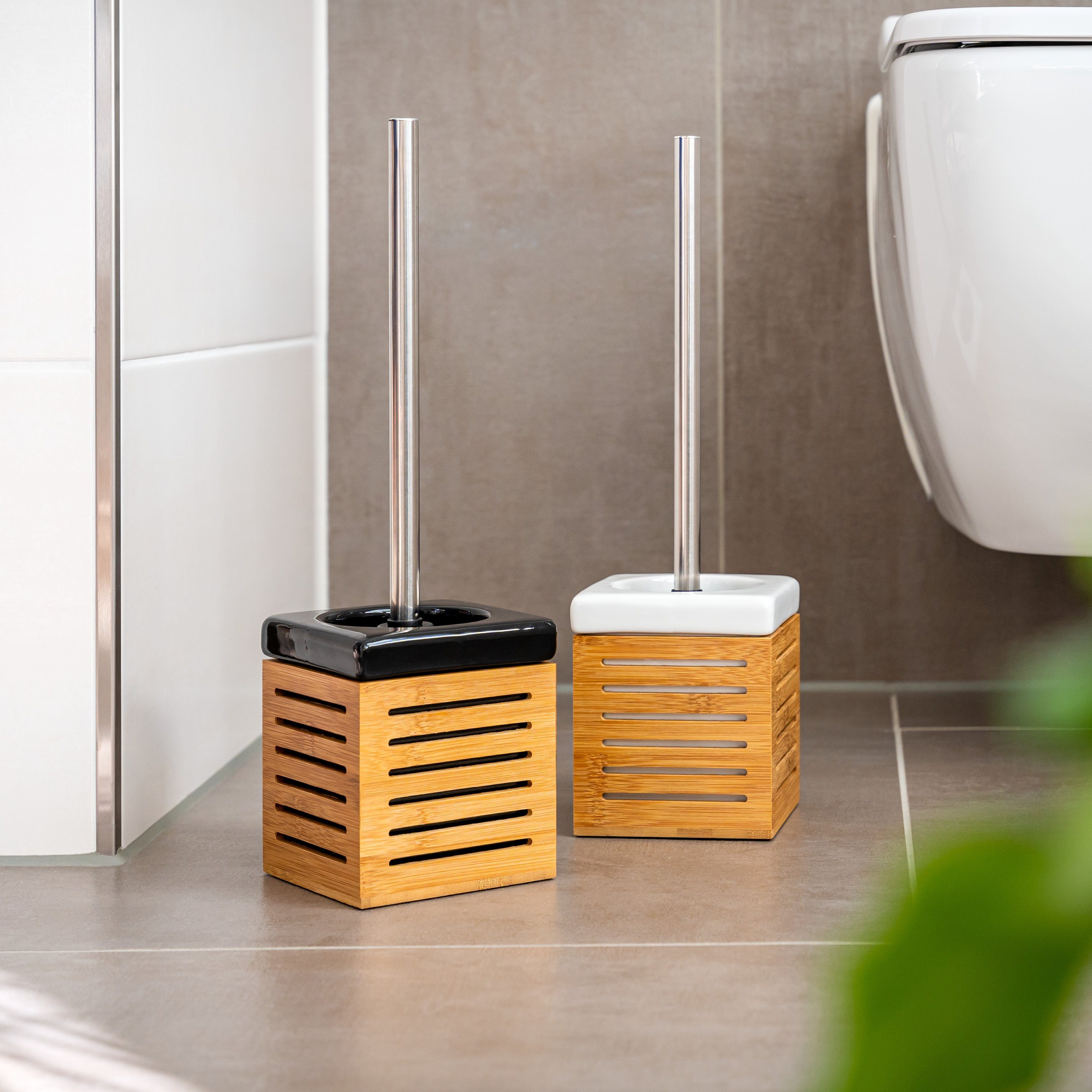 Keramik, Badezimmer, WC-Garnitur, (Set) schwarz, bremermann bremermann Bambus, WC-Reinigungsbürste WC-Bürstenhalter,