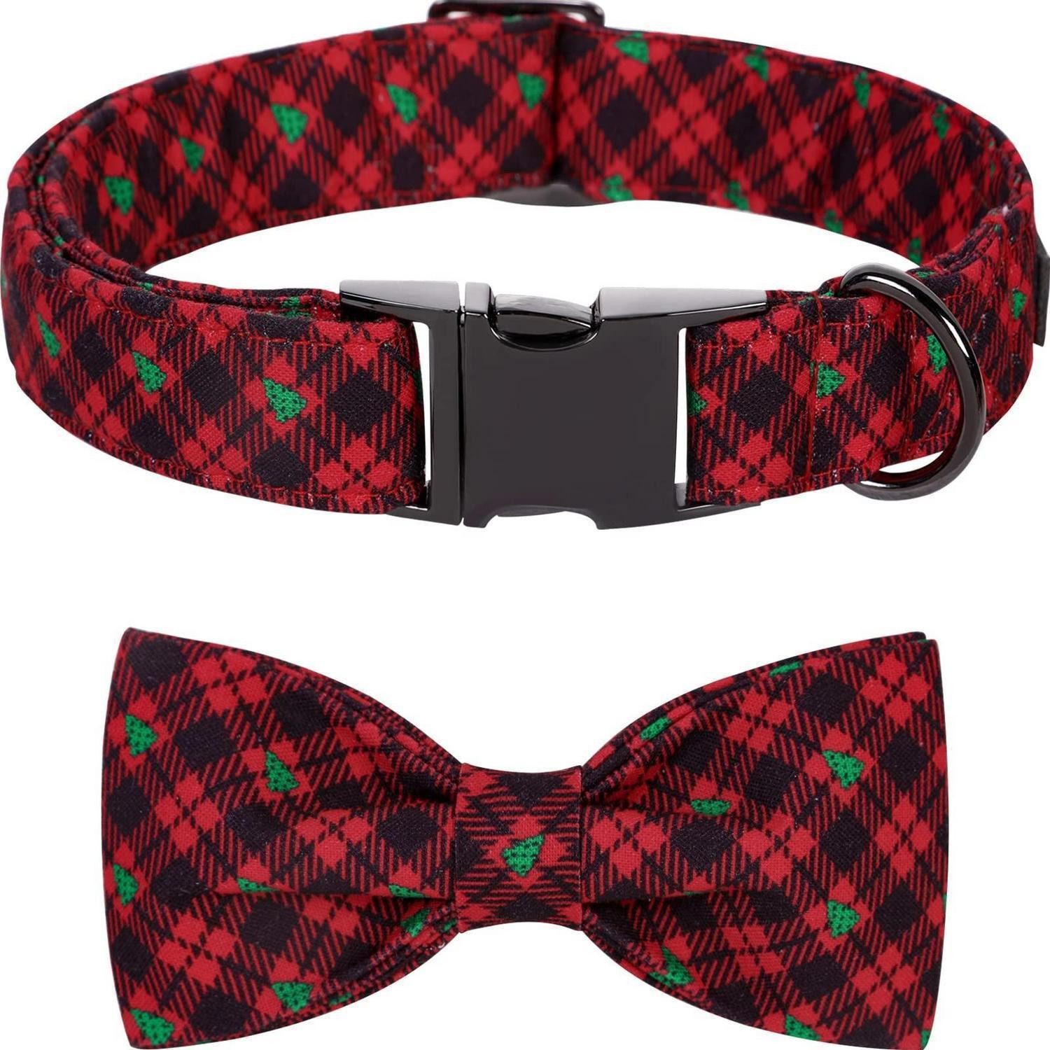 LuxusKollektion Hundefliege Hundehalsband mit Fliege XXS Kariert Schwarz/Rot, Textil