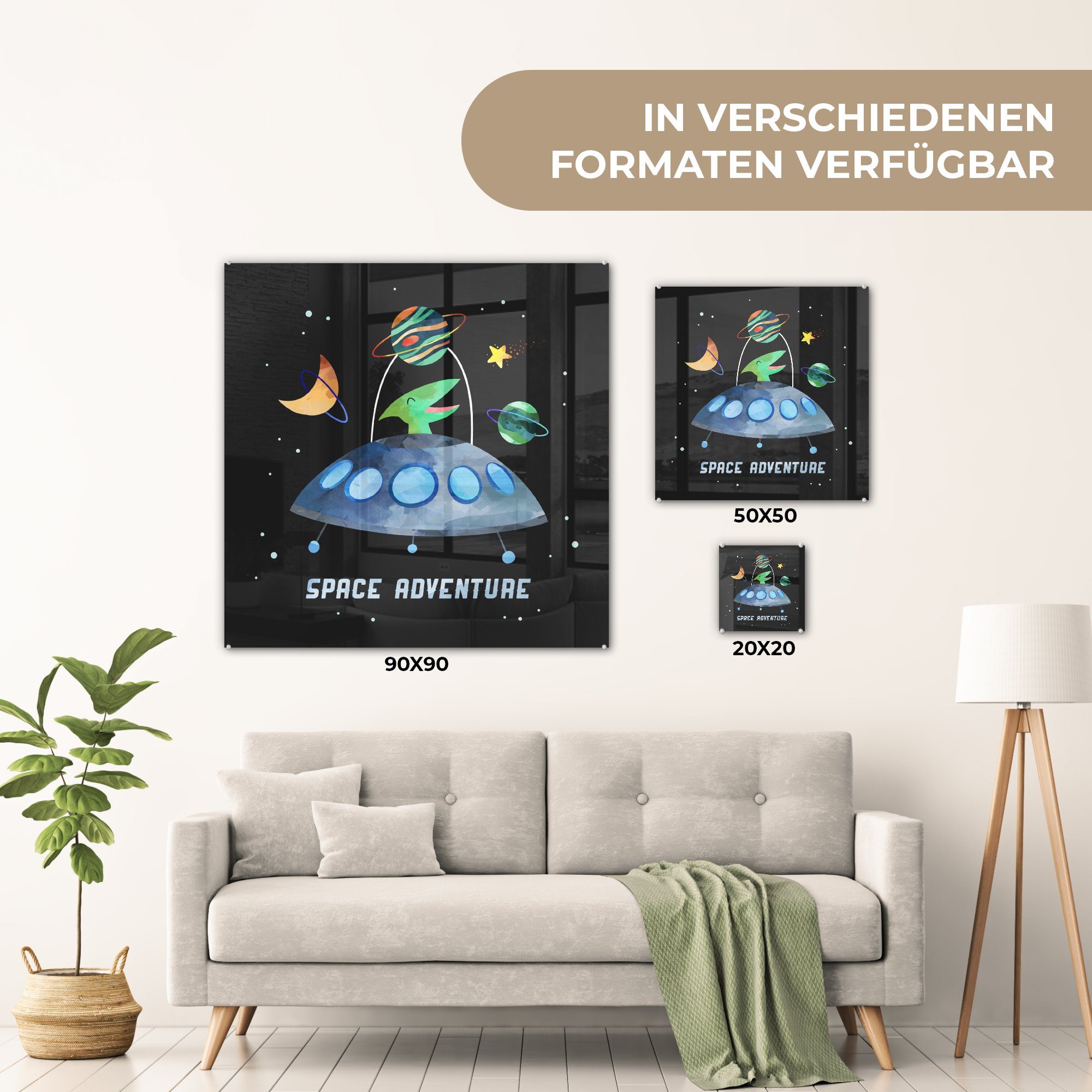 - (1 - Glasbilder auf Acrylglasbild -, Wandbild - Bilder - Kinder MuchoWow auf Foto Zitate - - Weltraum - St), Sprichwörter Glas 'Weltraumabenteuer' Wanddekoration Glas