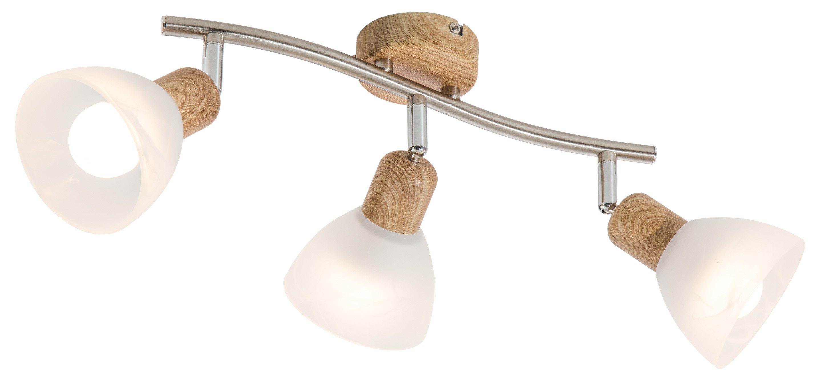 NOWA Deckenspot DAYTONA, Leuchtmittel wechselbar, Warmweiß, Holzoptik Strahler mit Glas alabaster, Dreh-/Schwenkbar, E14 LED 3x5W