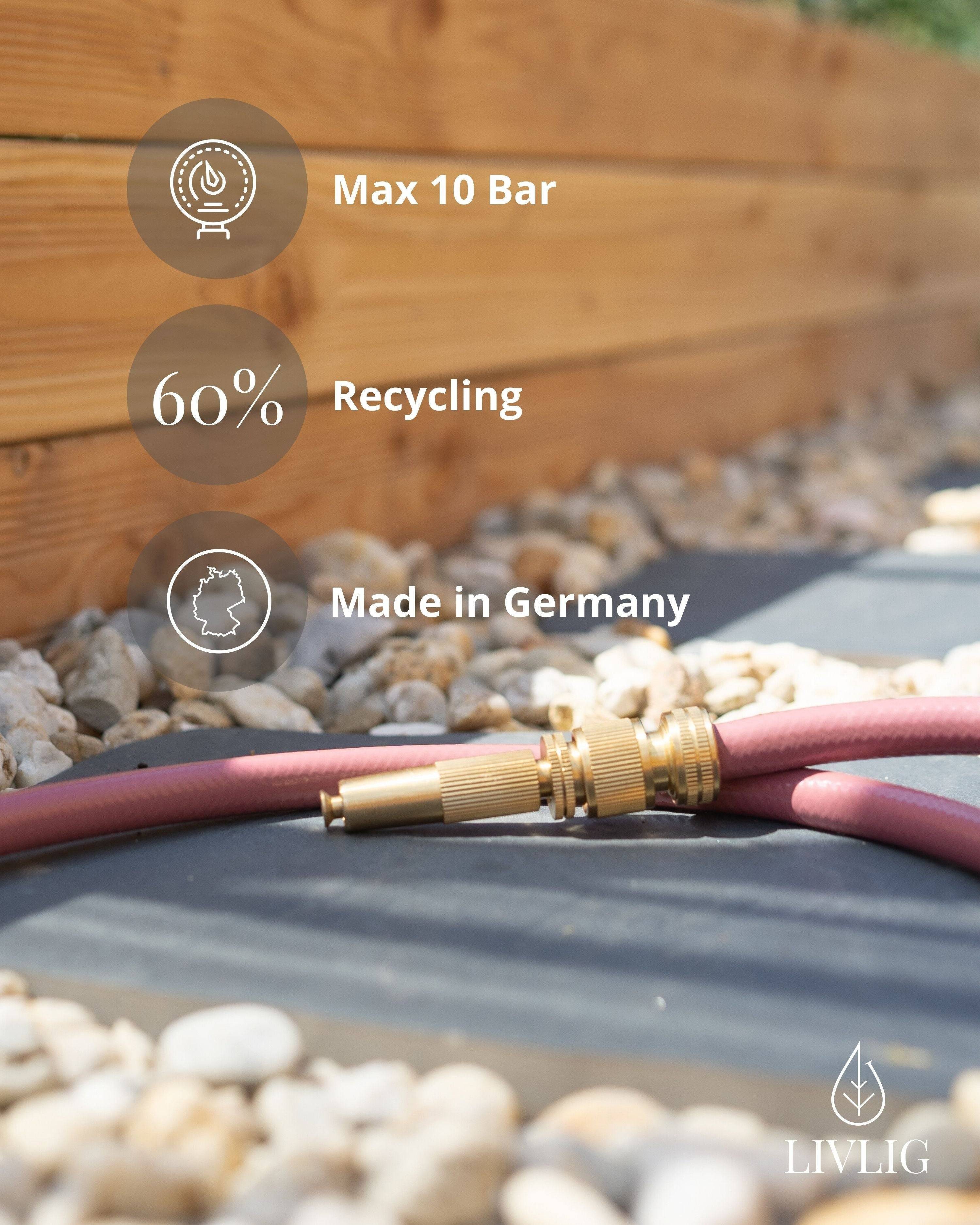 LIVLIG Gartenschlauch 1/2 Zoll, Schöner Gartenschlauch, Wasserschlauch, Weinrot, aus 60% recyceltem PVC, in den Größen 10, 20 & 30 m