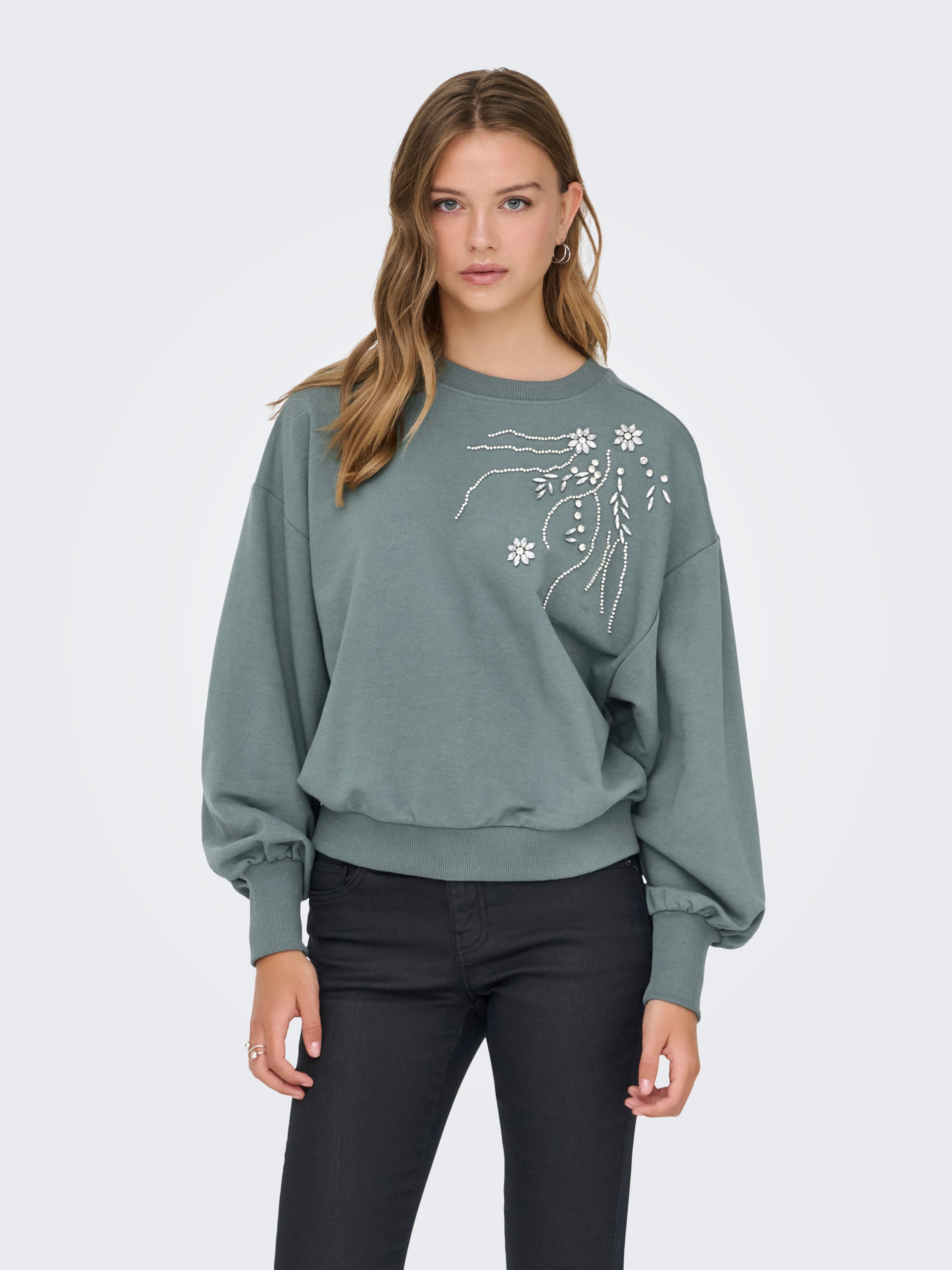 ONLY Sweatshirt ONLCAMELA BROOKE GLITTER LS ONECK UB SWT Baumwollmischung, günstig online kaufen