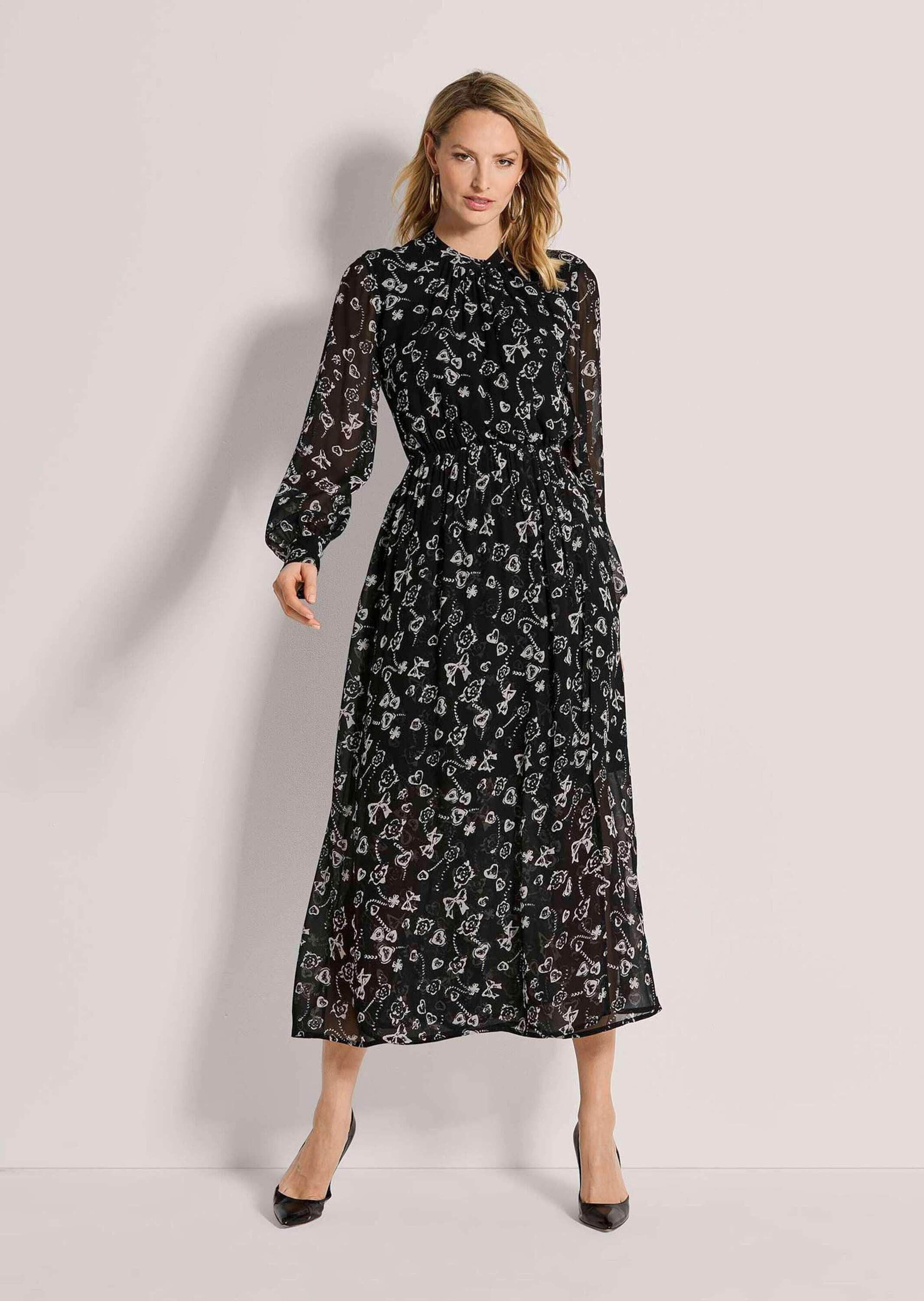 MADELEINE Maxikleid Maxikleid in Wickeloptik Betonte Taillennaht, Allover-Muster & tiefer V-Ausschnitt