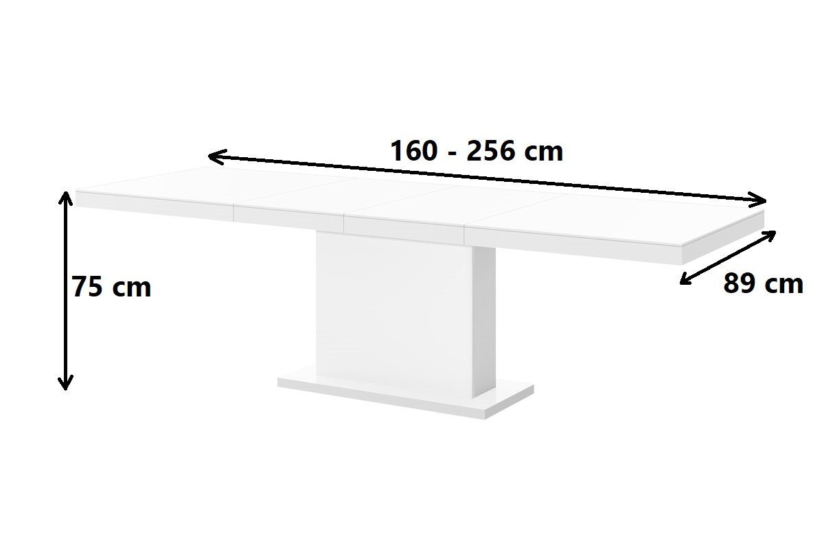designimpex Esstisch Design HME-111 ausziehbar Hochglanz 160-260cm Marmoroptik - Weiß