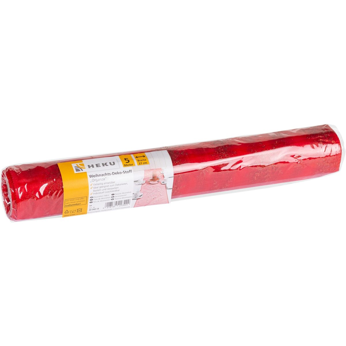 HEKU Stoff Weihnachts-Deko-Stoff Organza auf Rolle Polyester rot/gold 5mx37cm