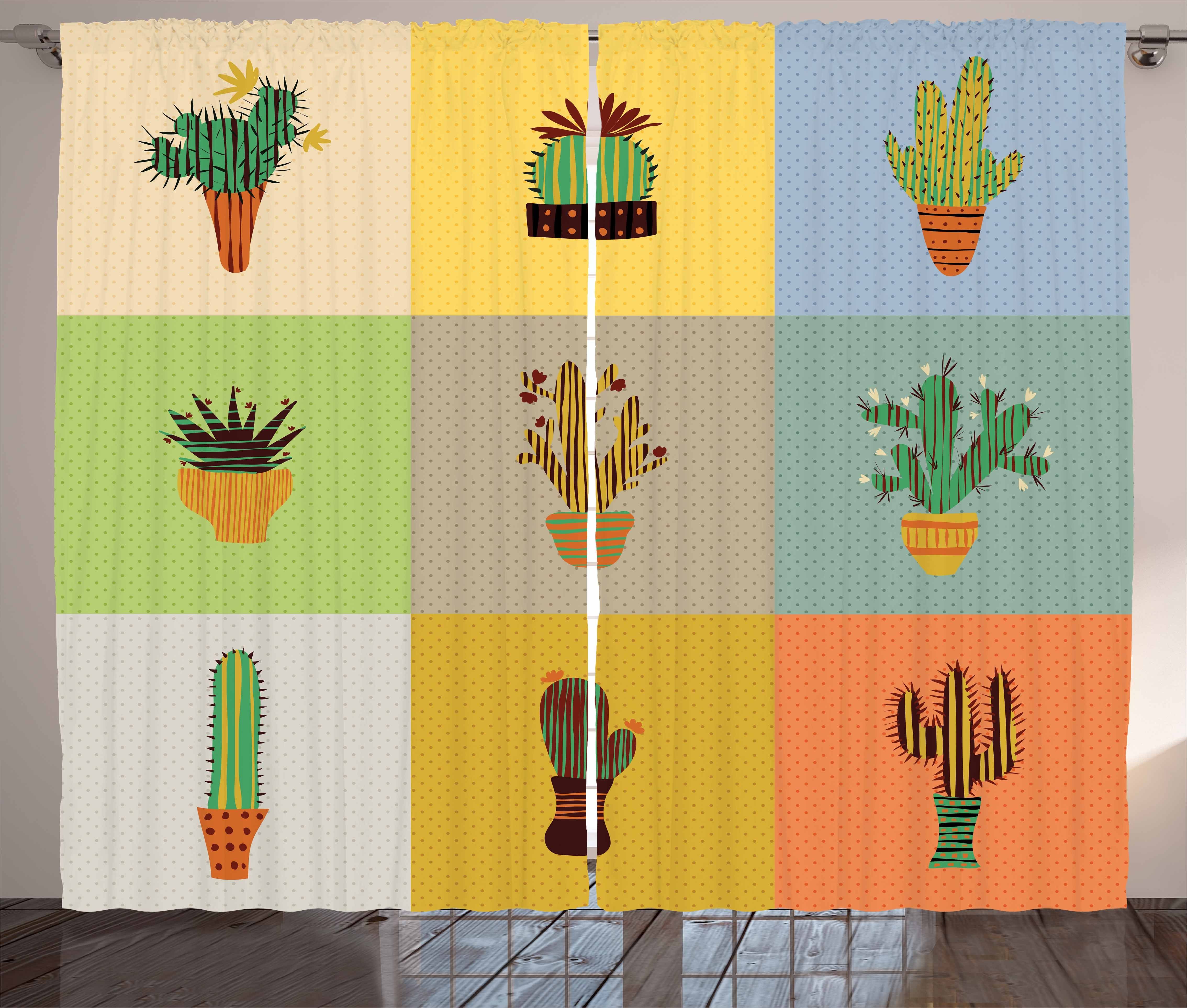 Botanischer Kaktus Abakuhaus, Schlafzimmer mit Vorhang Kaktus-Blume Schlaufen und Gardine Haken, Kräuselband