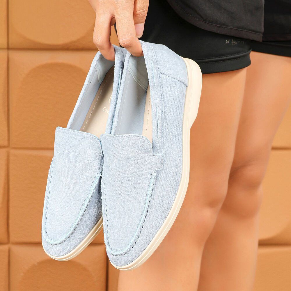 Ital-Design Eleganter Damen Slip-On Schuh mit hohem Tragekomfort Slipper (90927392) Blockabsatz Mokassins in Hellblau