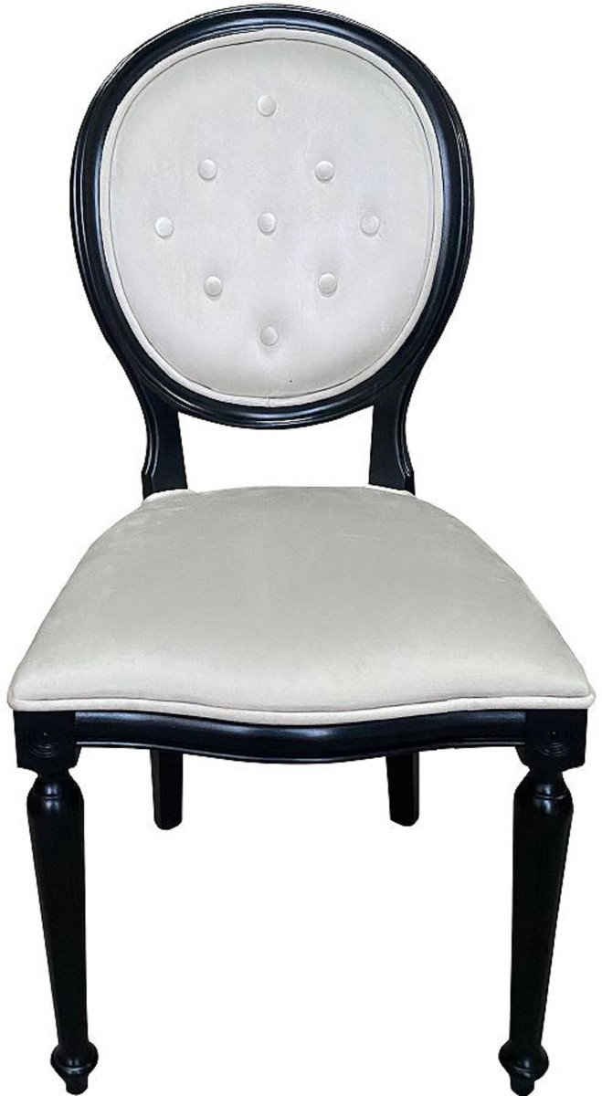 Casa Padrino Esszimmerstuhl Barock Esszimmer Stuhl Cremefarben / Schwarz - Handgefertigter Antik Stil Stuhl - Prunkvolle Esszimmer Möbel im Barockstil