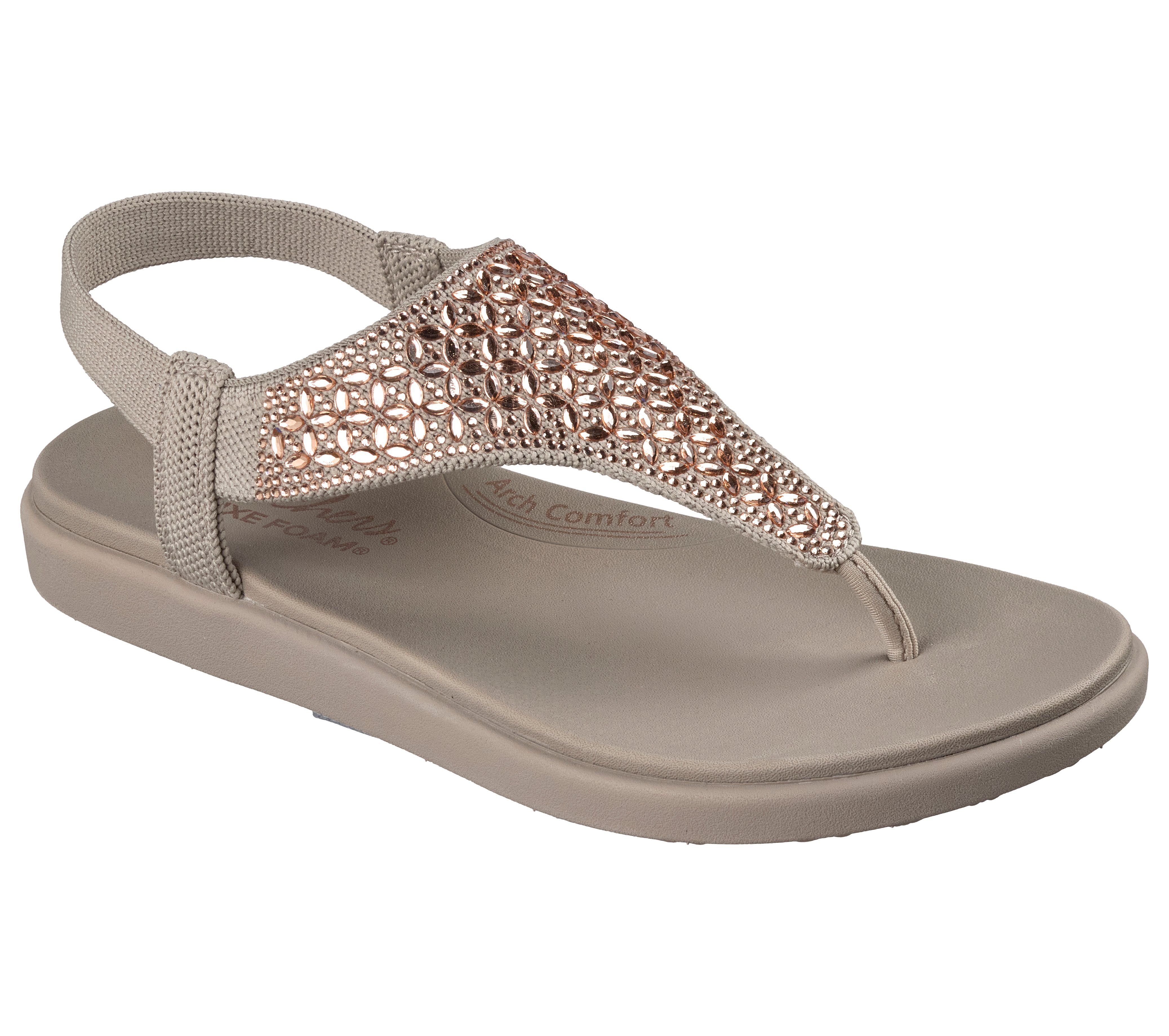 Skechers MEDITATION LUXE Sandale Sommerschuh, Zehentrenner, Strandschuh mit Glitzersteinchen