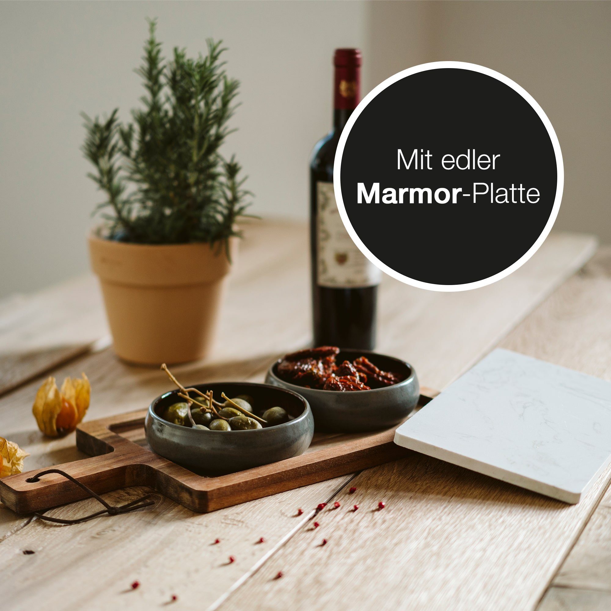 Moritz & Moritz von Marmor-Platte, (43x20x1,8 Holz Käse, Akazienholz/Marmor, Fisch, mit Servieren Anrichten Servierbrett cm, u.v.m. Servierbrett 1-St), Fleisch zum und