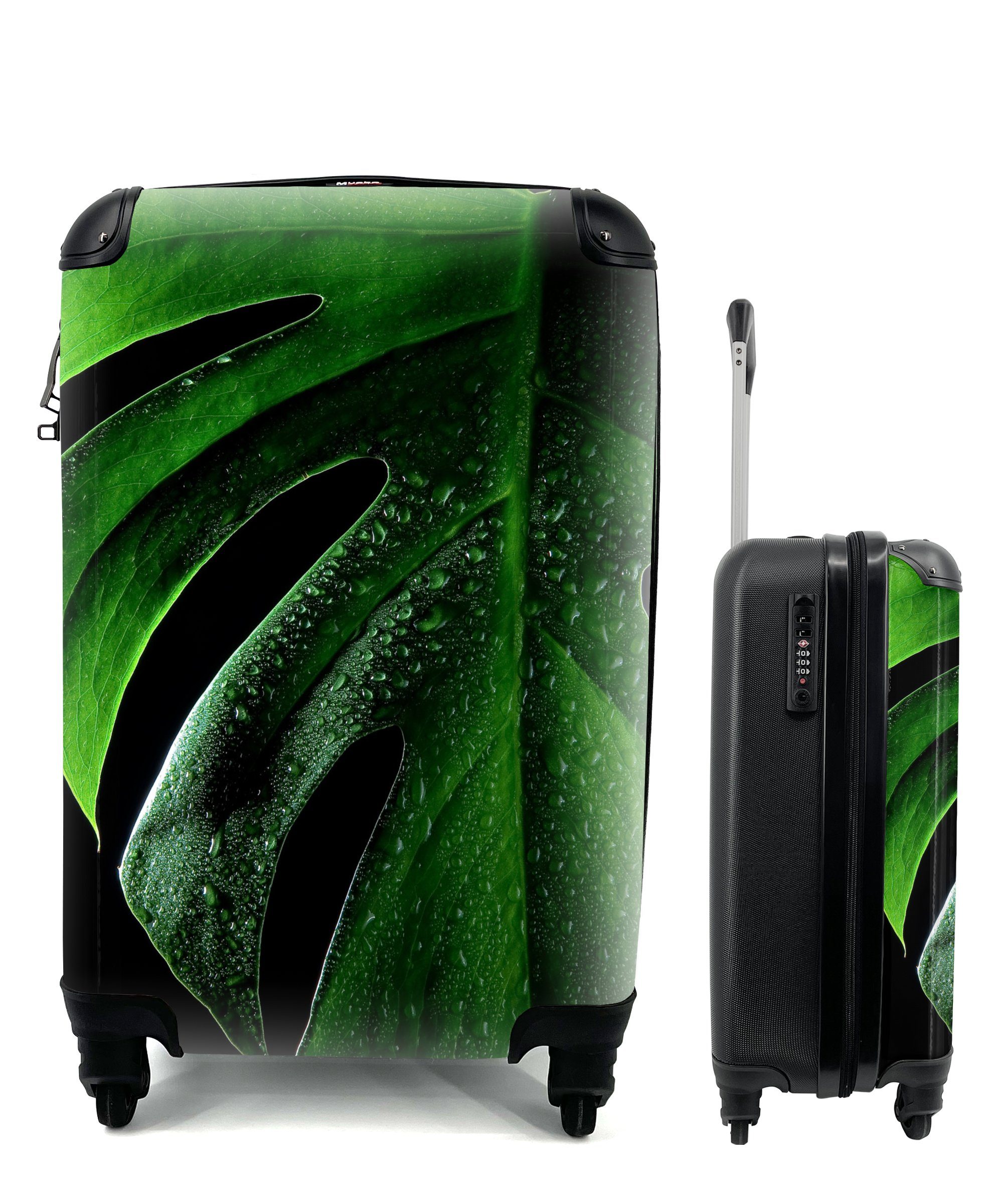 Reisetasche für rollen, Nahaufnahme Handgepäck mit einer Reisekoffer 4 MuchoWow Monstera, Rollen, Handgepäckkoffer Trolley, Ferien,