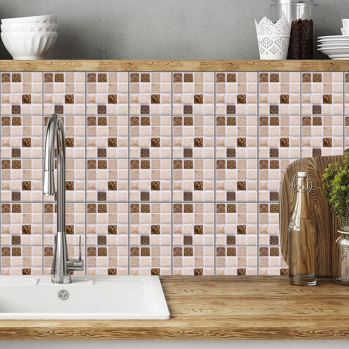 Jormftte Wandtattoo Mosaik-Wandfliesen Aufkleber,Selbstklebende,Für 2 Küche Badezimmer Mehrfarbig