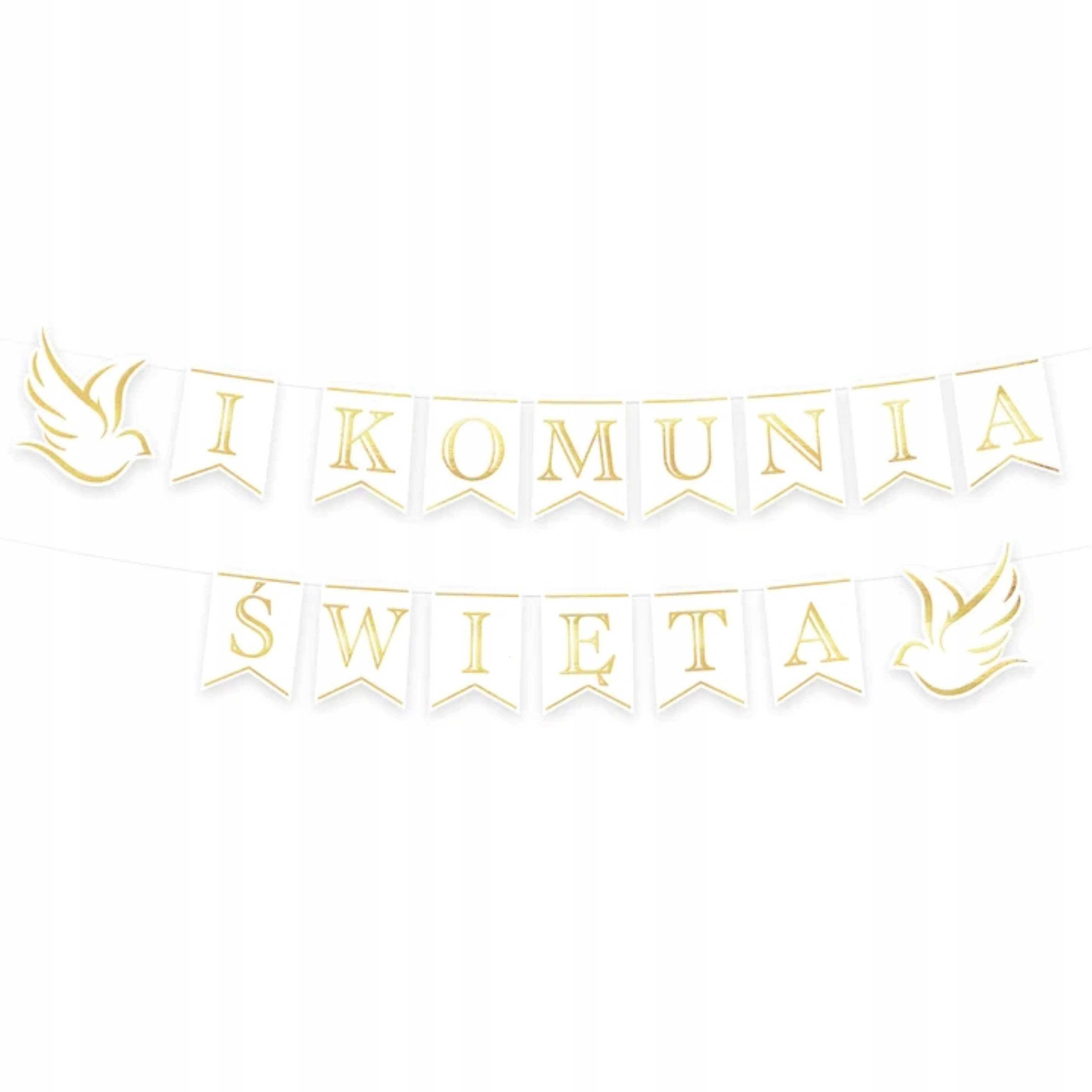 PartyPal Girlande Kommunionsgirlande „I Komunia Święta” – edel in Weiß & Gold, 250 cm