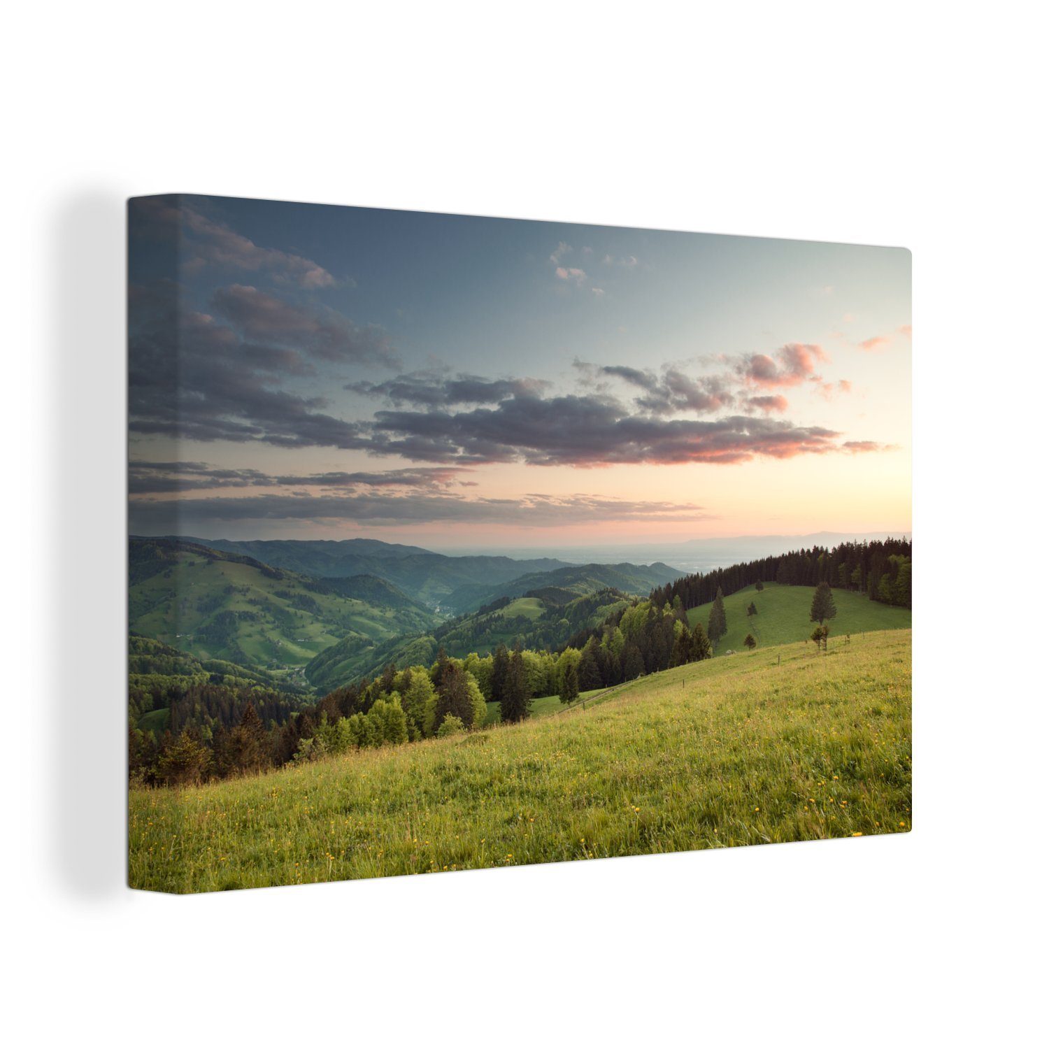 auf in Wandbild Leinwandbilder, Himmel, 30x20 OneMillionCanvasses® Wanddeko, Deutschland St), cm (1 Schwarzwald farbigem den mit Blick Leinwandbild Aufhängefertig,