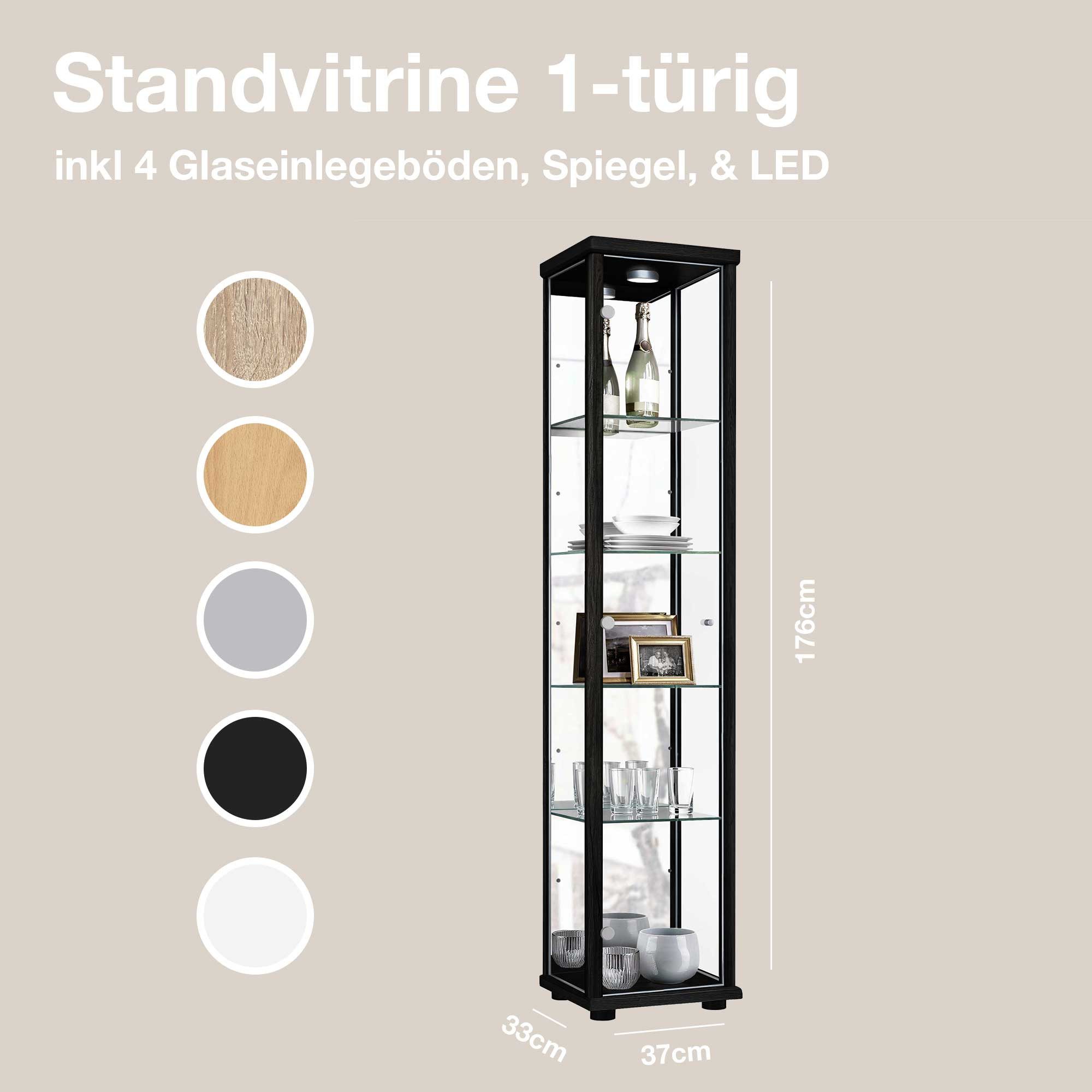 K-Möbel Glasvitrine C1016 (Glasvitrine (176x37x33 cm) mit 1 Glastür) Glasvi günstig online kaufen