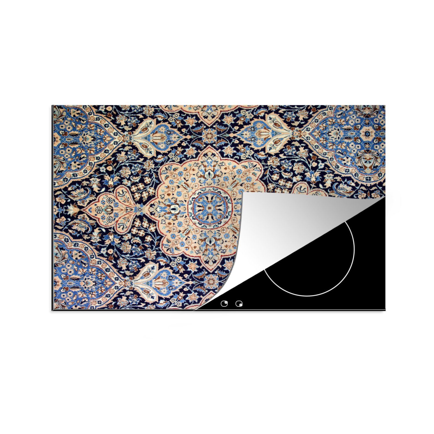 MuchoWow Herdblende-/Abdeckplatte Persischer Teppich - Teppich - Mandala - Blau, Vinyl, (1 tlg), 81x52 cm, Induktionskochfeld Schutz für die küche, Ceranfeldabdeckung