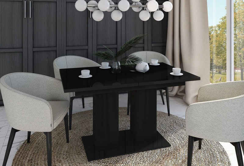 designimpex Esstisch Design Tisch DE-1 Schwarz Hochglanz ausziehbar 130 bis 170 cm