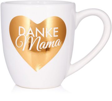 BRUBAKER Pflege-Geschenkset Danke Mama - Dusch- und Badeset mit Rosen Vanille Duft, 5-tlg., Mutter Geschenkset in Kaffeetasse mit Herz Dekor - Weiß Gold