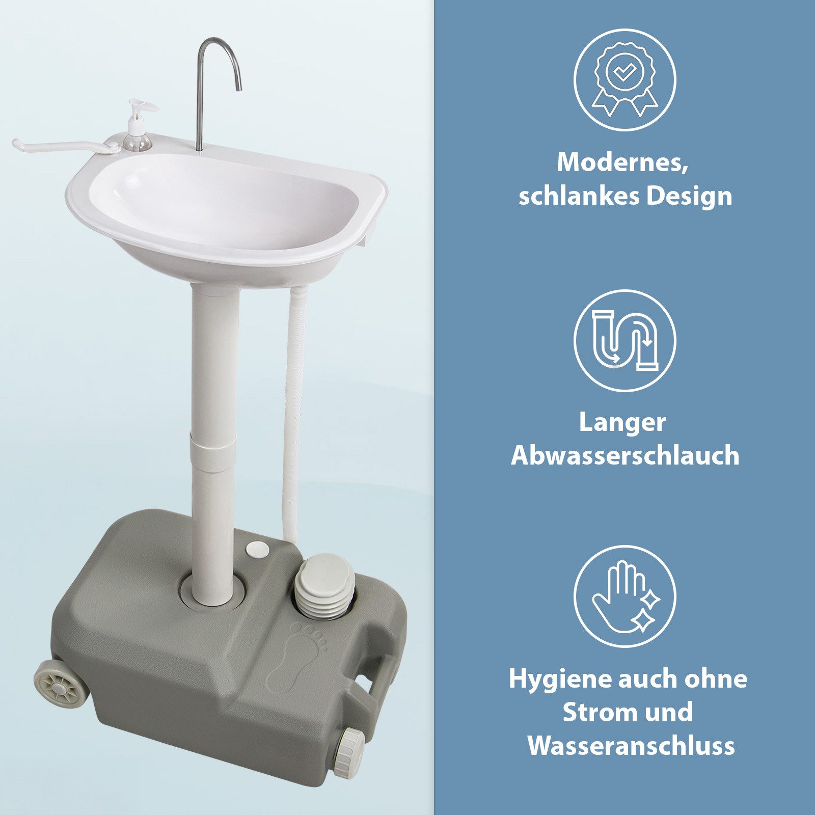 Montafox Waschbecken Mobiles Camping Handwaschbecken mit Fußpumpe und Seifenspender – Bild 5 von 5