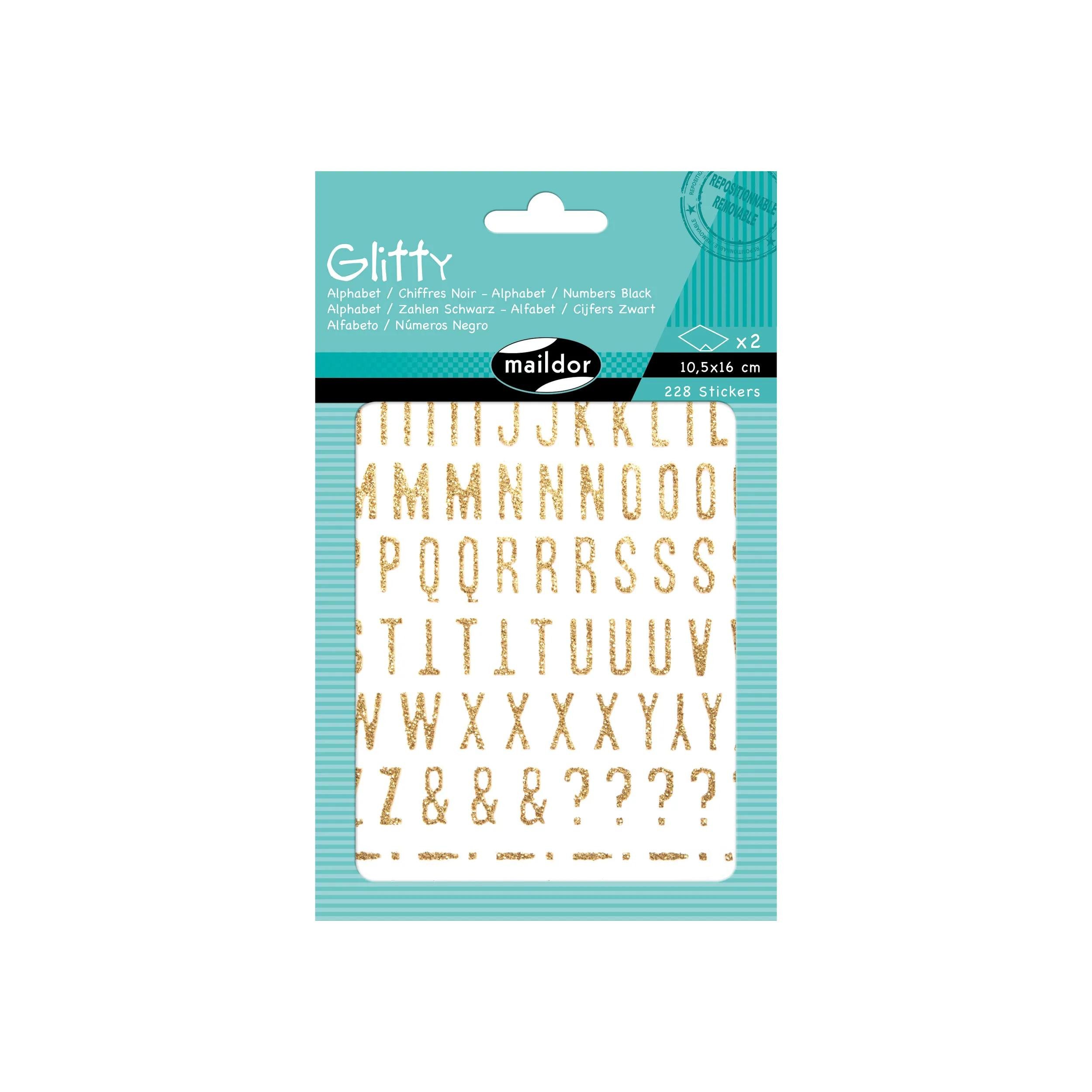 maildor Sticker 10x Glitty, 2 Stickerbogen 10,5x16cm Alphabet/Zahlen, gold Gold AE070O, My Mandarine