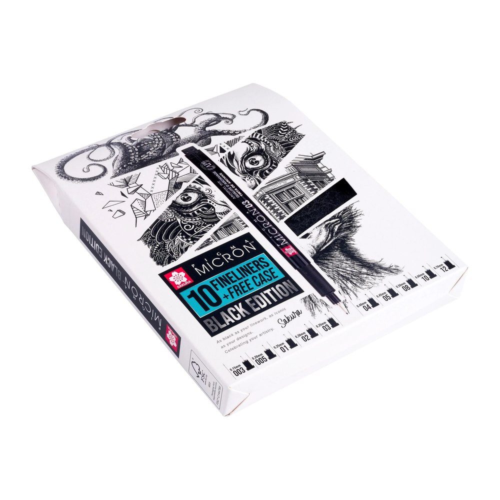 Talens Fineliner Sakura Pigma Micron Black Edition Set, (10-tlg), inkl. Case/Etui