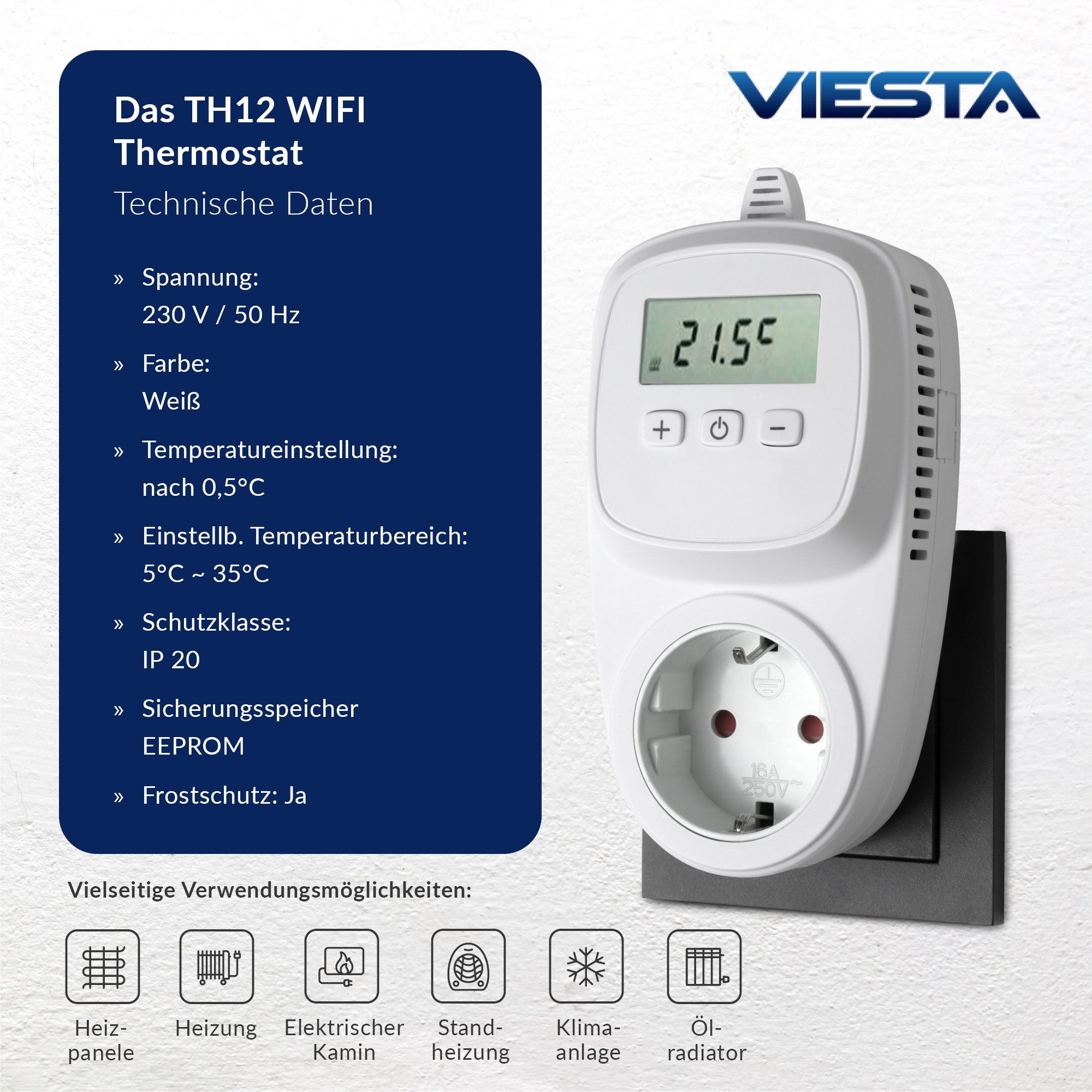 VIESTA Heizkörperthermostat TH12 WIFI Thermostat Steckdosenthermostat für I günstig online kaufen