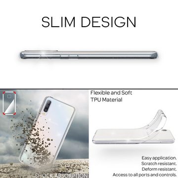 Nalia Smartphone-Hülle Samsung Galaxy A70, Klare Glitzer Hülle / Silikon Transparent / Glitter Cover / Bling Case