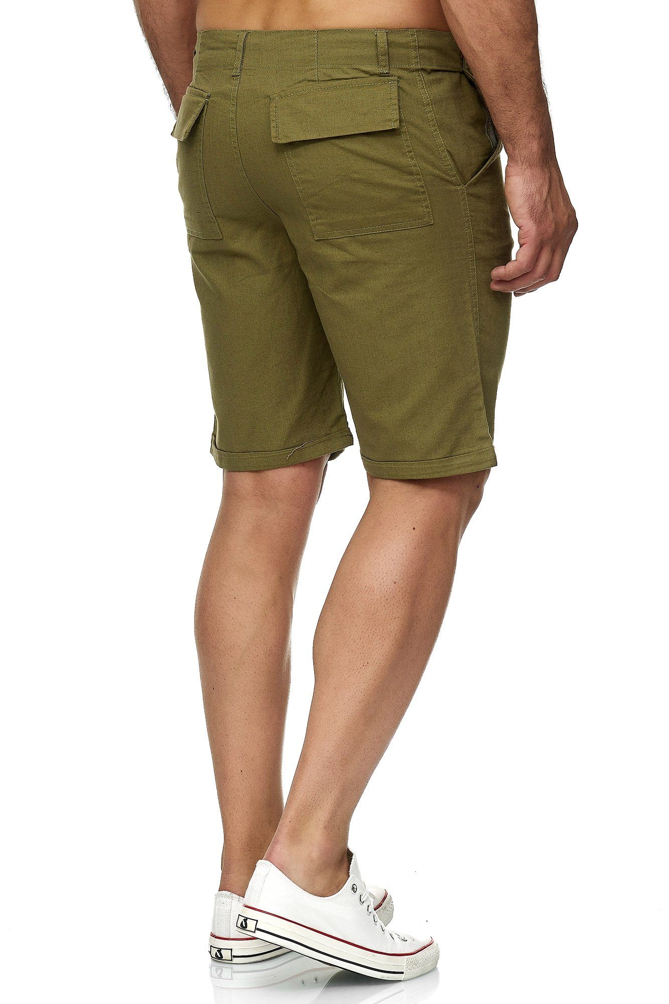 Leinen-Look Hose Reslad kurze Strandhose Männer im Freiz Kurze Reslad (1-tlg) Leinen-Shorts Männer khaki Leinenhose Herren Leinenhose lässige