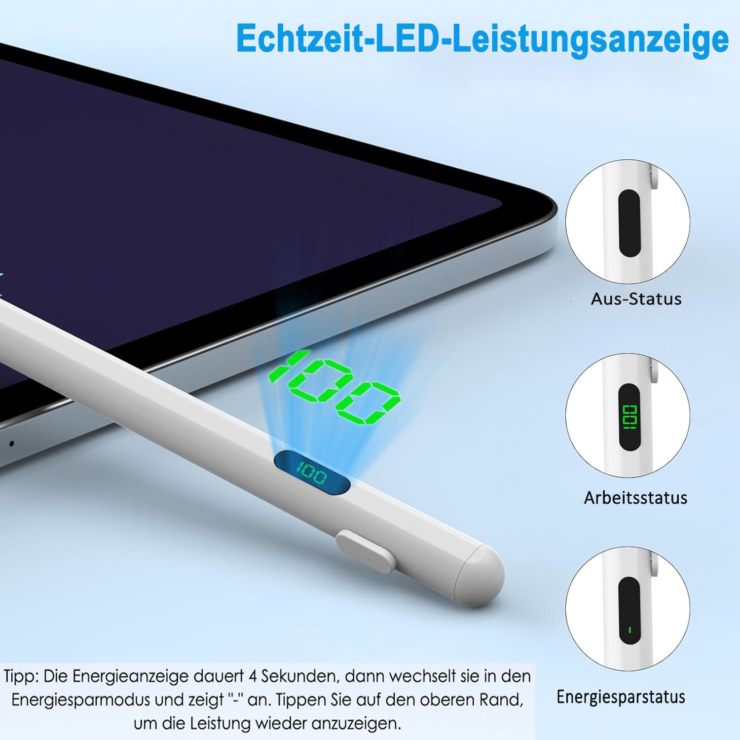 Forrlite Eingabestift  Stylus Pen für Touchscreen, Aktiver Universal Stylus Stift (Kompatibel mit iPad/iPhone/Samsung & Anderen iOS/Android Smartphone Tablet Geräten Tablet Stift mit Power Display)