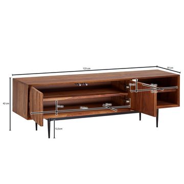 Wohnling Lowboard WL6.556 (Sheesham Massivholz 123x42x35 cm mit zwei Türen), TV-Schrank mit Stauraum, Fernsehkommode Modern