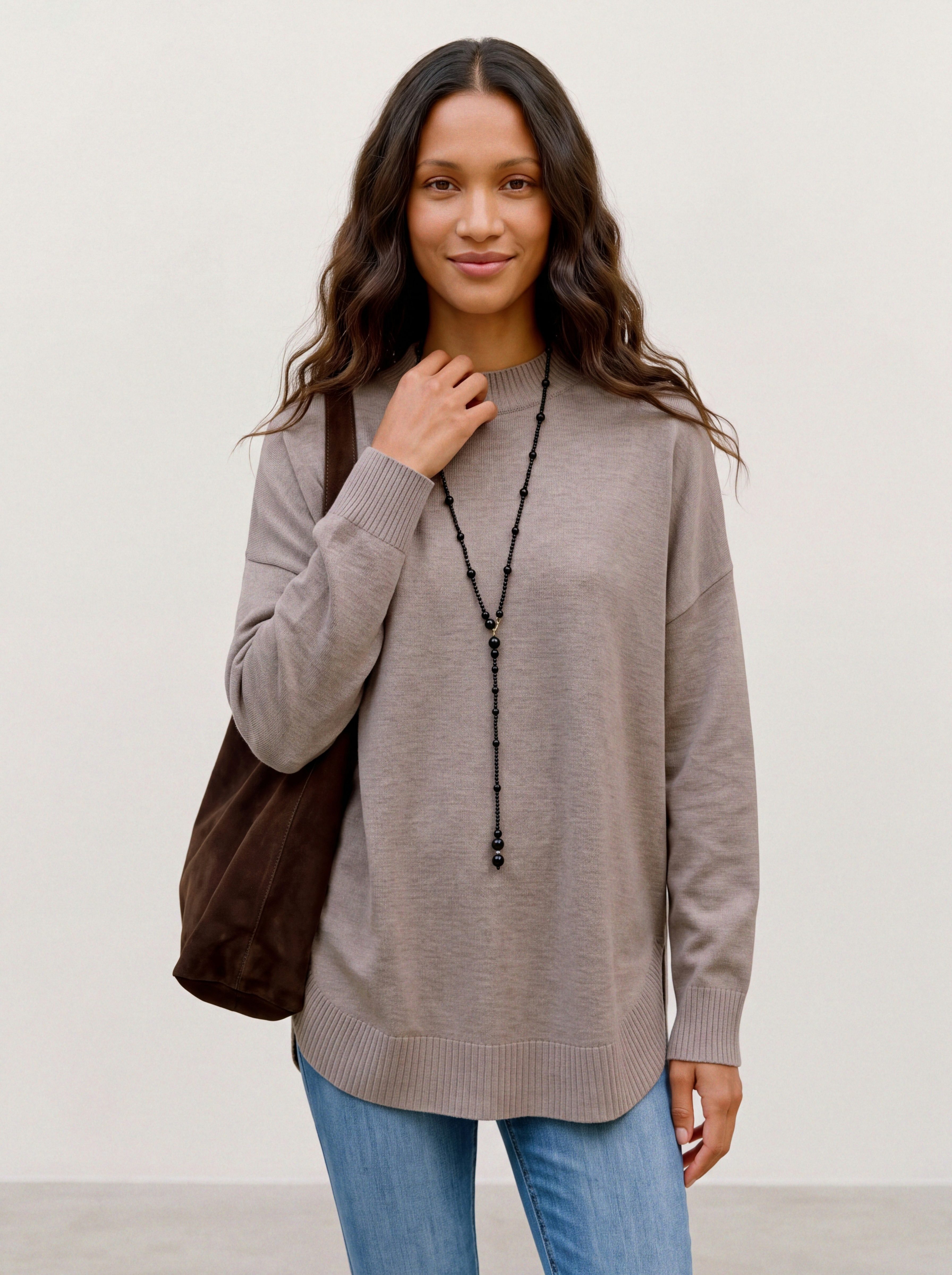 Vero Moda Strickpullover VMPLAZA LS HIGHNECK LONG PULLOVER GA BOO Materialmix, loose fit
