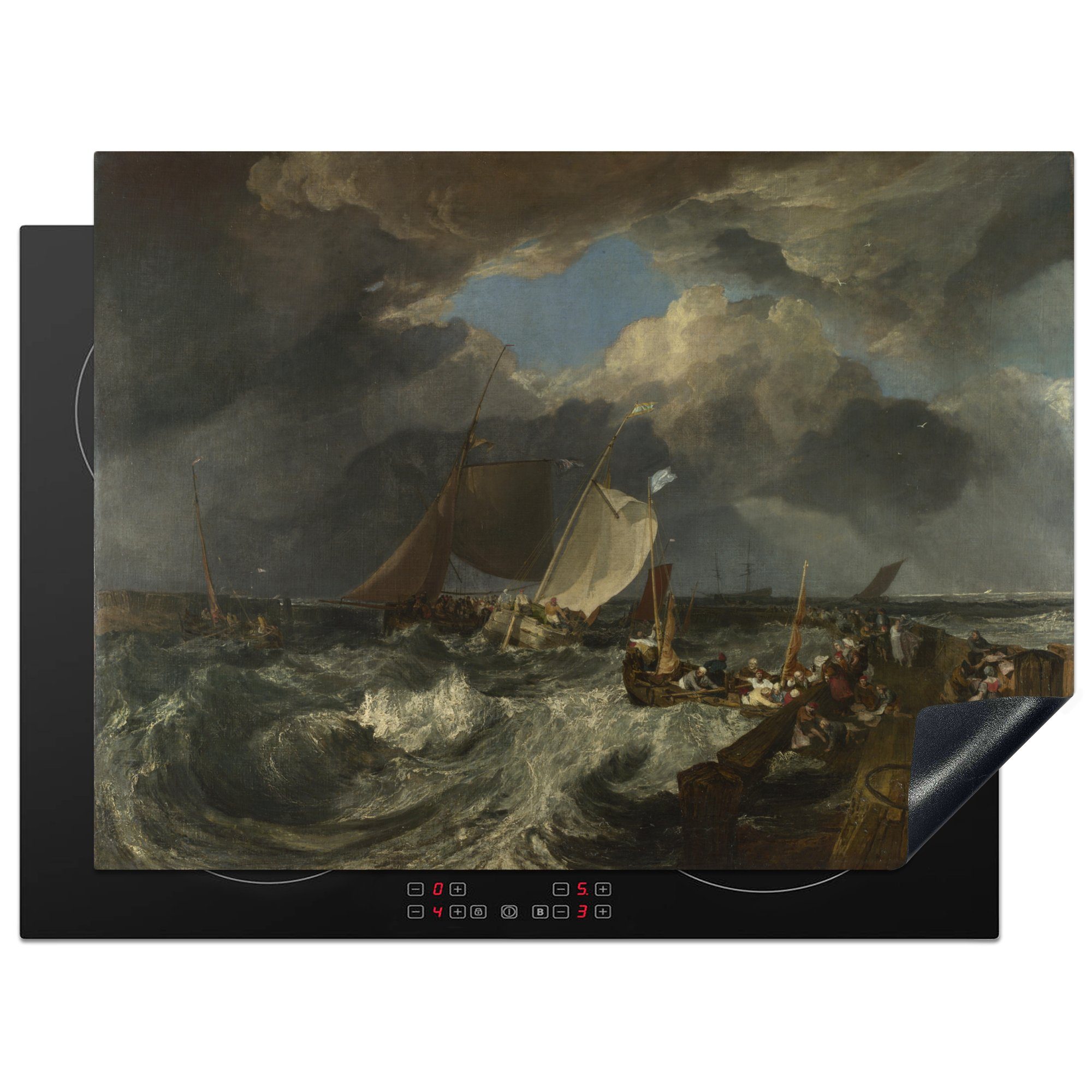 MuchoWow Herdblende-/Abdeckplatte Calais Pier - Gemälde von Joseph Mallord William Turner, Vinyl, (1 tlg), 70x52 cm, Mobile Arbeitsfläche nutzbar, Ceranfeldabdeckung