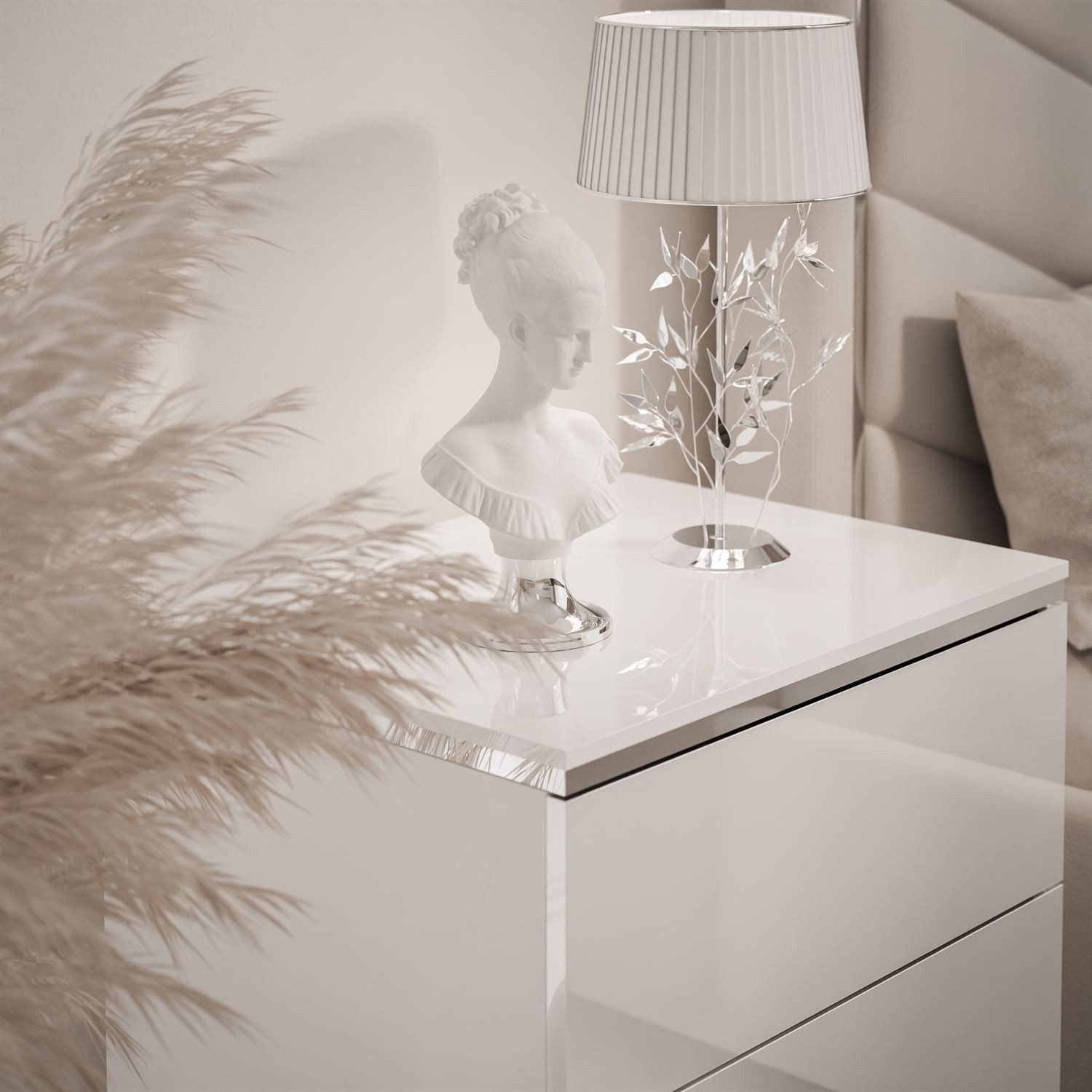Lookway Nachttisch AURORA II SILVER mit LED‑Beleuchtung (1x Nachttisch), 50x48/53/54x37 cm – Bild 5 von 5