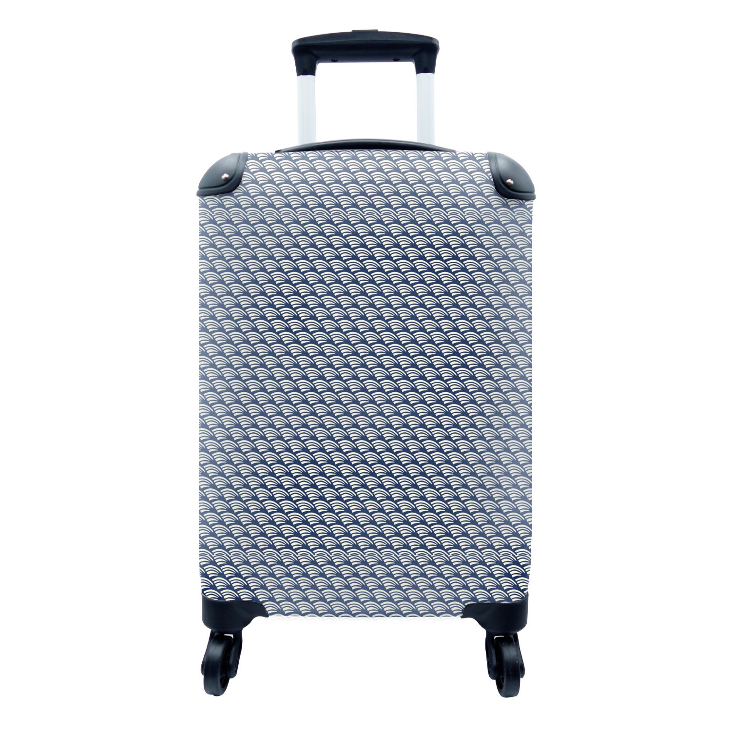 MuchoWow Handgepäckkoffer Japan - Blau - Weiß - Muster, 4 Rollen, Reisetasche mit rollen, Handgepäck für Ferien, Trolley, Reisekoffer