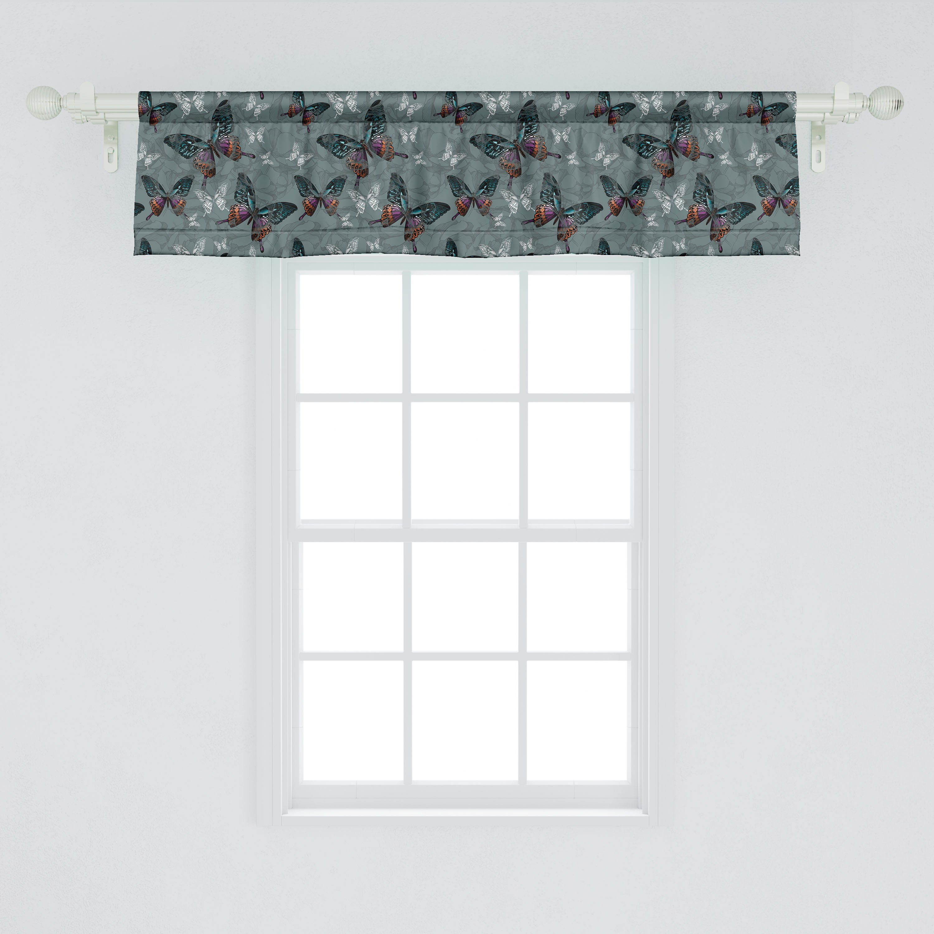 Scheibengardine Vorhang Volant Stangentasche, Küche Vintage-Elemente Abakuhaus, Schmetterling Dekor mit für Schlafzimmer Microfaser