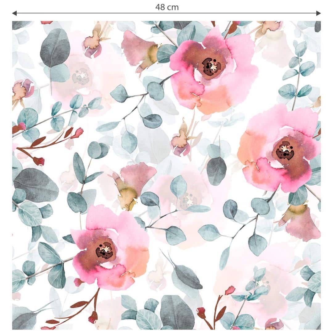 K&L Wall Art Mustertapete Vintage Eukalyptus Botanische Blumentapete Rosen Vliestapete, Eukalyptuszweige Tapete