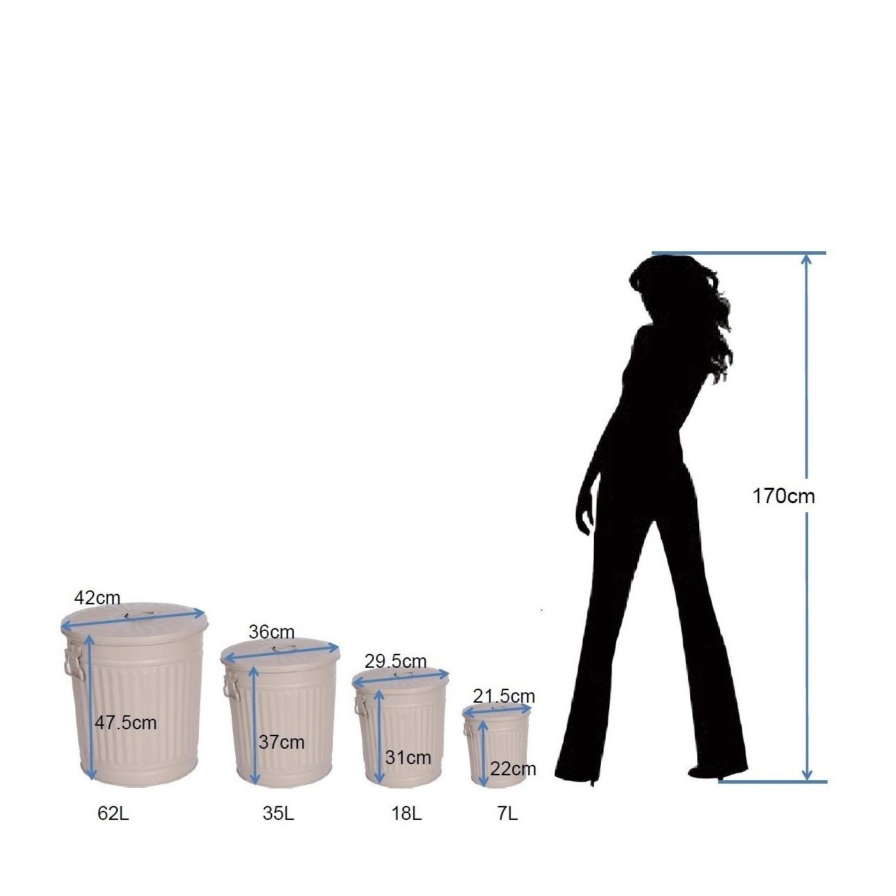 Jinfa Mülleimer mit Deckel, Ascheeimer, Mülltonne, aus Metall, Höhe 21,5cm Ø Oben 21,5 cm, Vol.: 7 Liter
