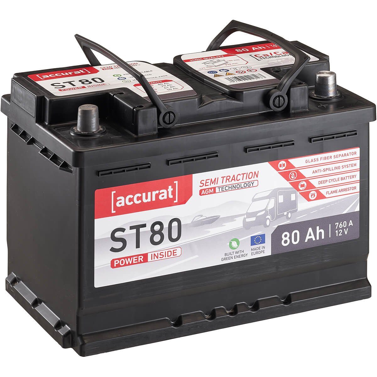 accurat 12V 80Ah AGM Versorgungsbatterie für Wohnmobil und Versorger Batterie, (12 V)