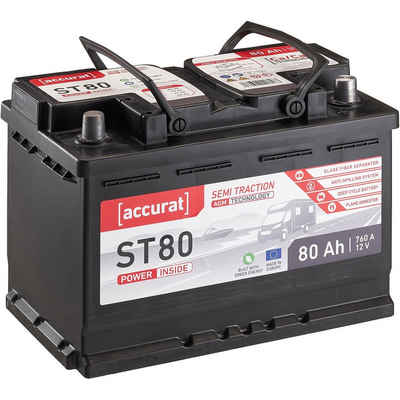 accurat 12V 80Ah AGM Versorgungsbatterie für Wohnmobil und Versorger Batterie, (12 V V)