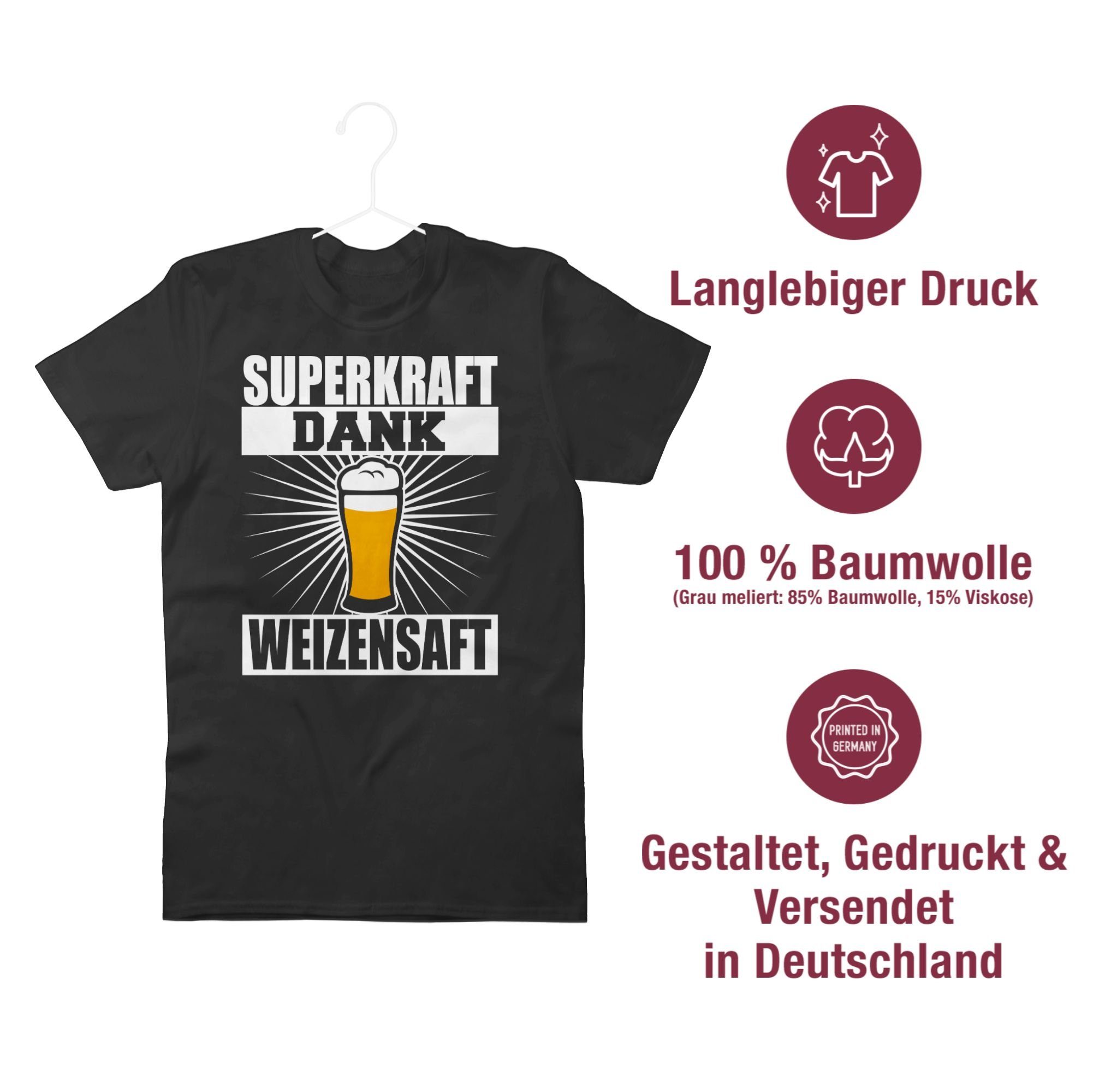 Shirtracer T-Shirt Superkraft dank Schwarz Statement weiß - Spruch 1 Sprüche mit Weizensaft